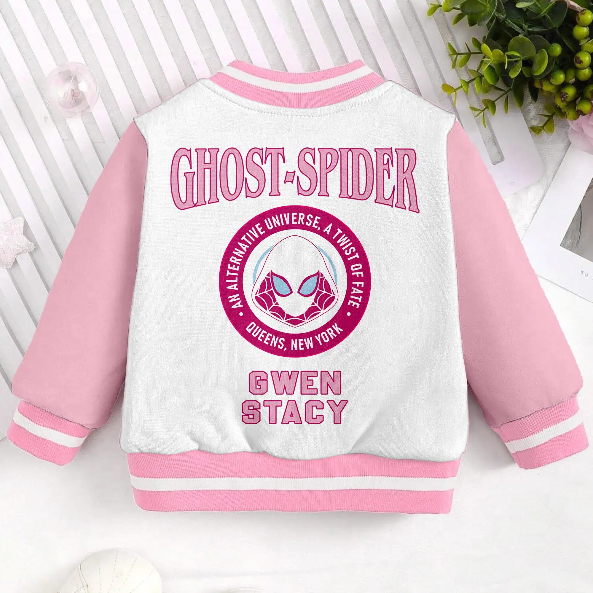 Ghost Spider Gwen Stacy Spider-man Kids and Youth Baseball Jacket, Aldult Unisex Varsity Baseball Jacket