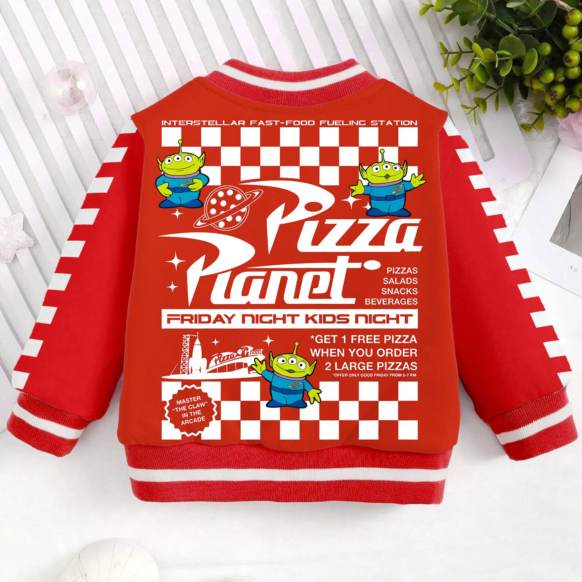 Pizza Planet Alien Little Green Kids and Youth Baseball Jacket, Aldult Unisex Varsity Baseball Jacket
