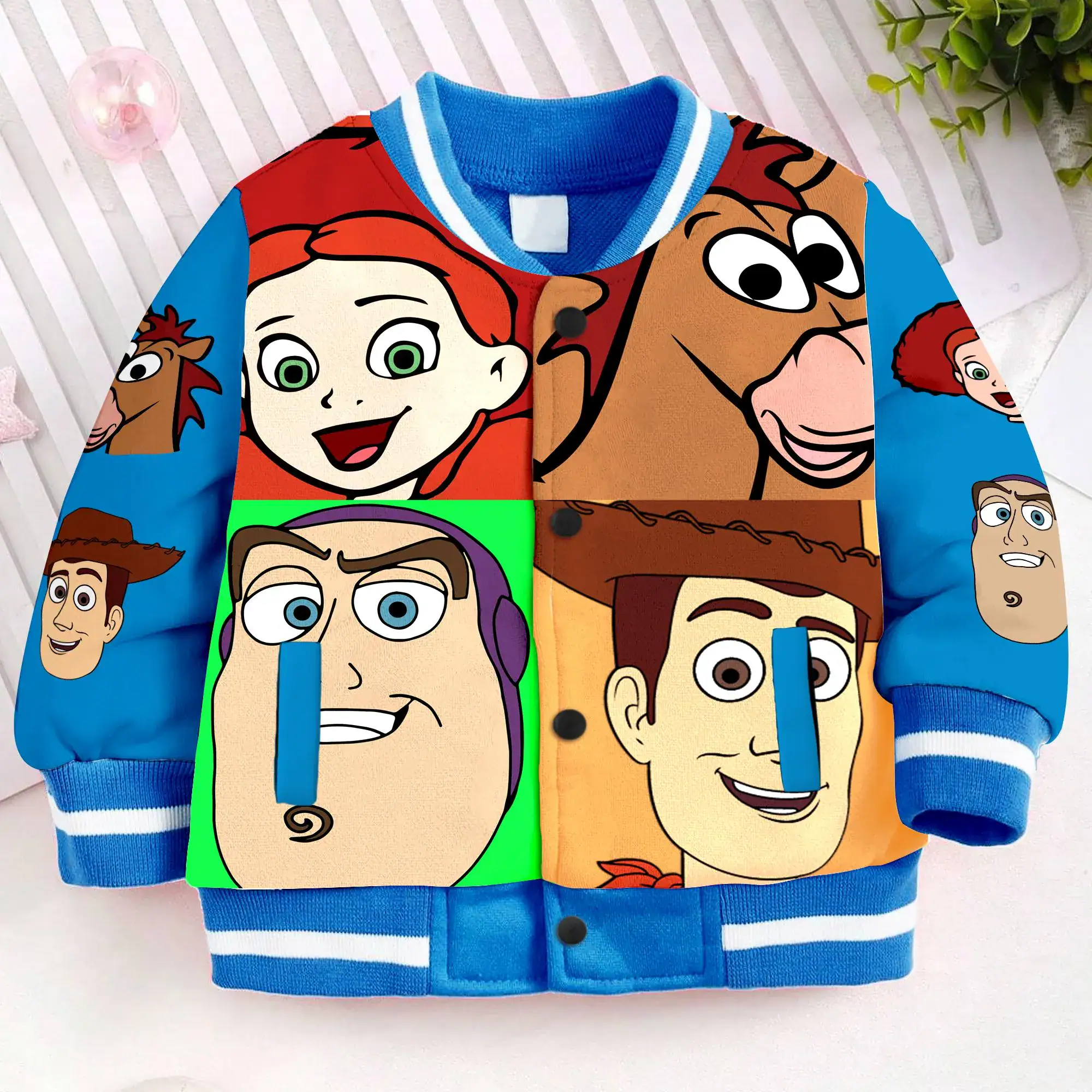 Toy Story Buzz Jessie Big Face Kids and Youth Baseball Jacket, Aldult Unisex Varsity Baseball Jacket