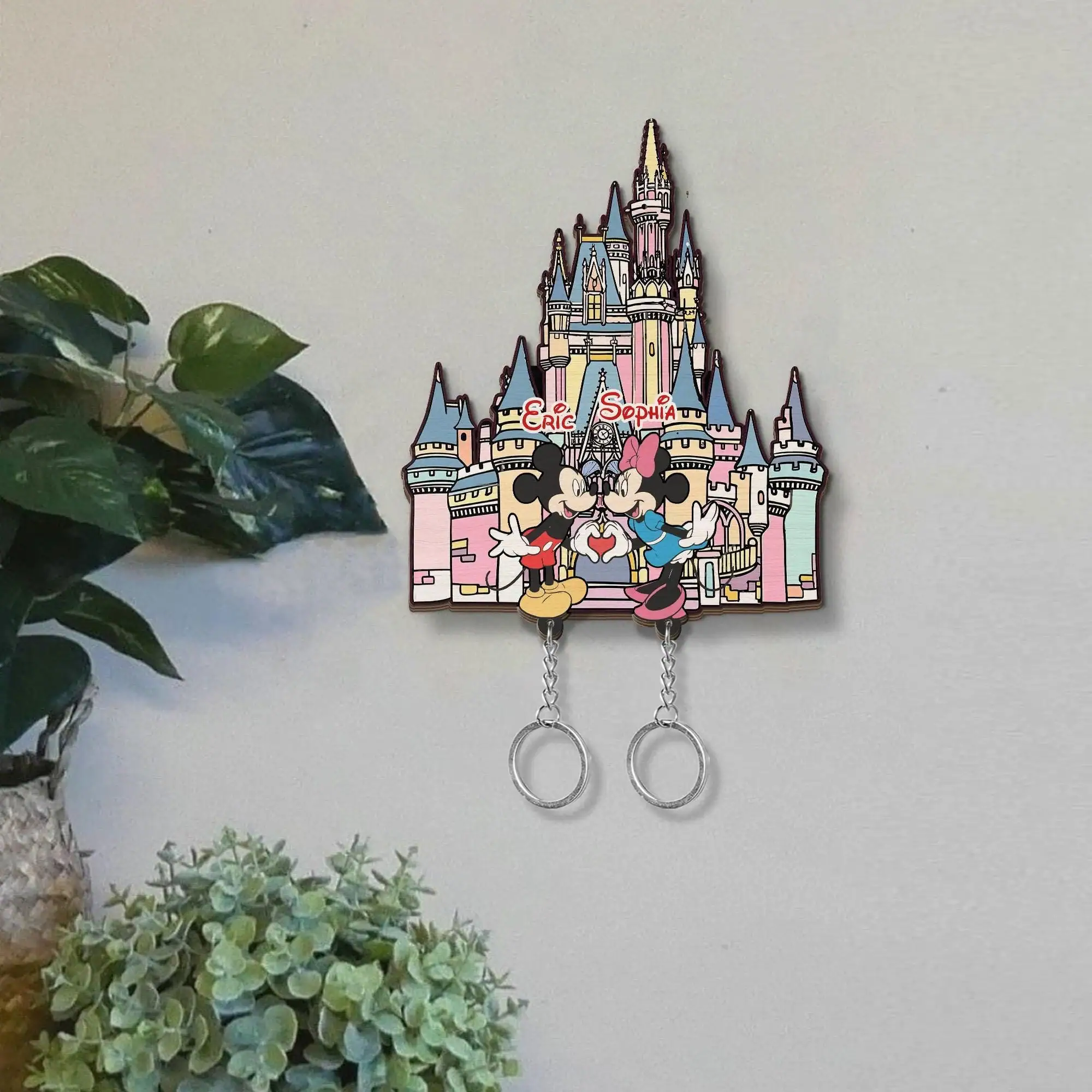 Personalized Mickey Minnie Wooden Keychain holder, Mickey Mouse keychain, Mickey couple Keychain Hanger for Wall Hanging, Perfect Home Decor