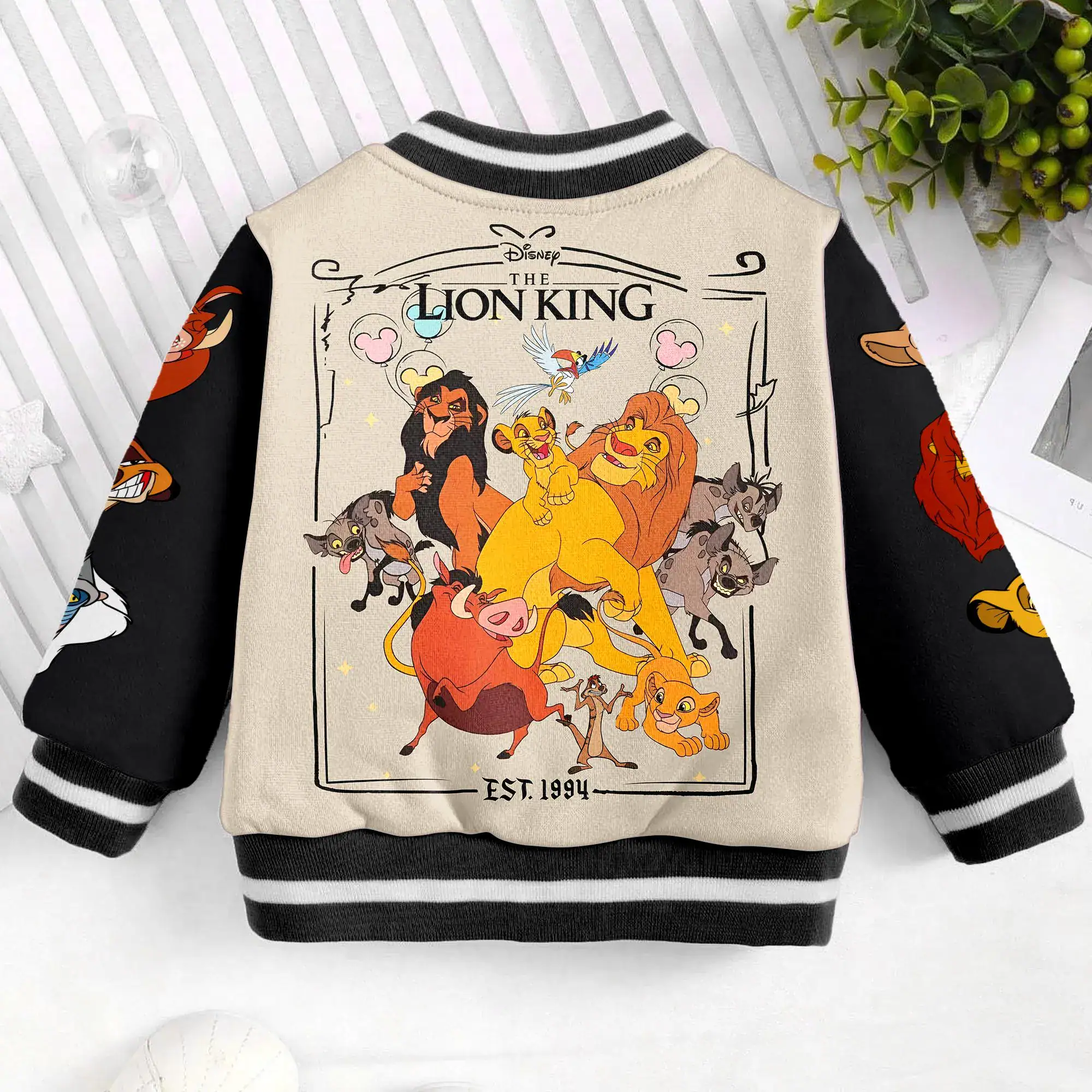 The Lion King Simba Pumba Team With Mouse Balloon Kids and Youth Baseball Jacket, Aldult Unisex Varsity Baseball Jacket
