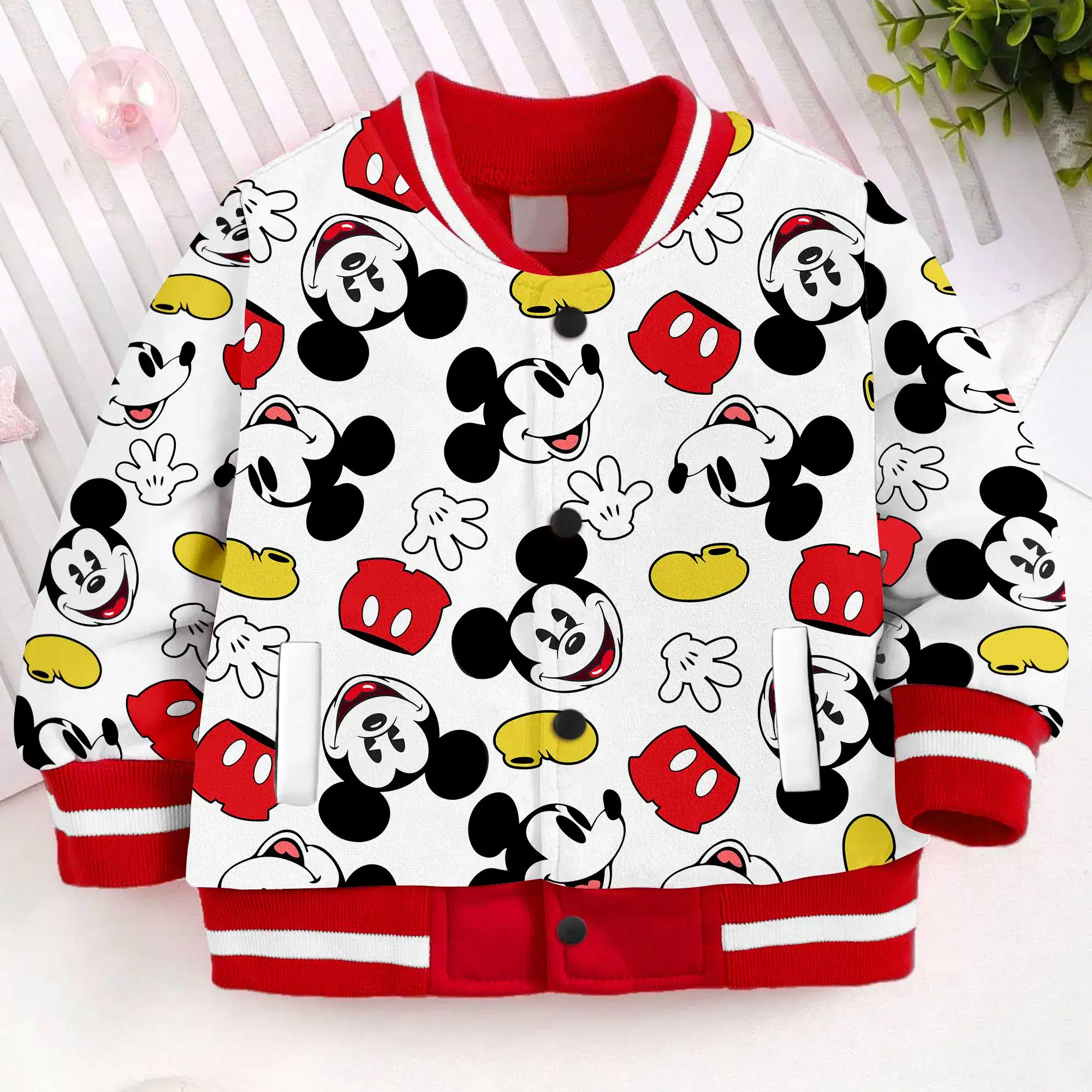 Mouse Classic Hand Short Face Kids and Youth Baseball Jacket, Aldult Unisex Varsity Baseball Jacket
