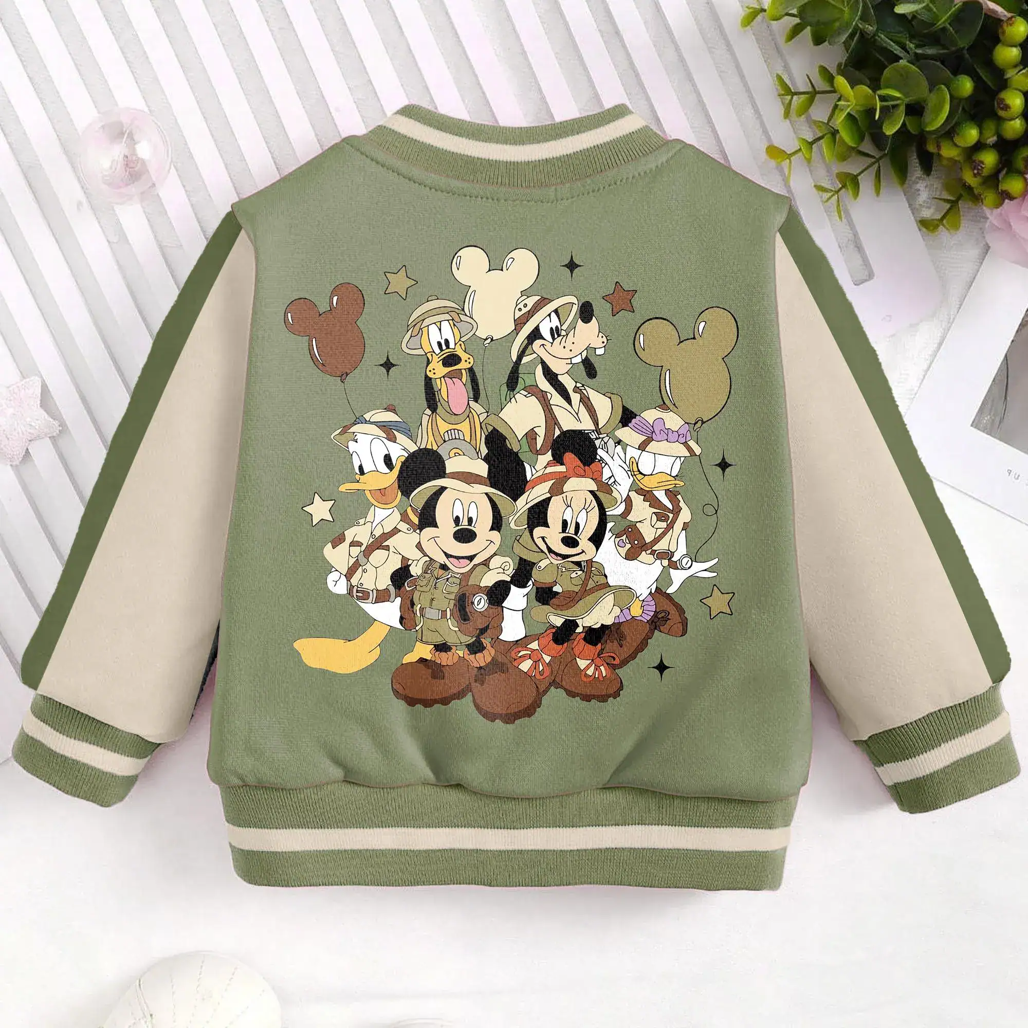Custom Name Mouse Safari Park Friends Kids and Youth Baseball Jacket, Aldult Unisex Varsity Baseball Jacket