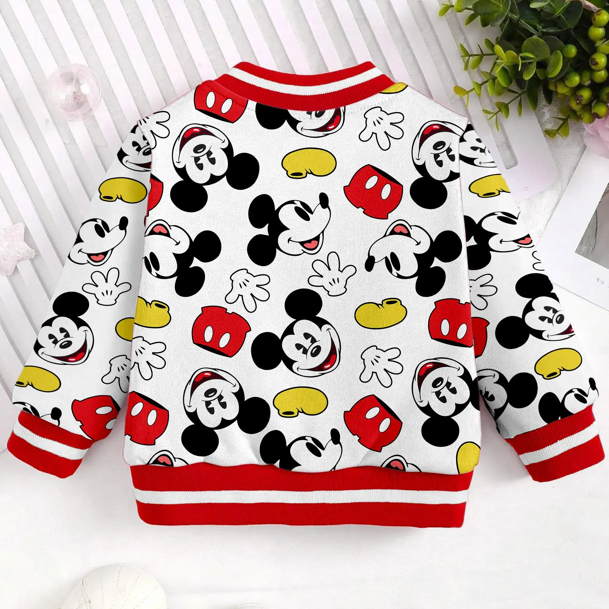 Mouse Classic Hand Short Face Kids and Youth Baseball Jacket, Aldult Unisex Varsity Baseball Jacket - Image 2