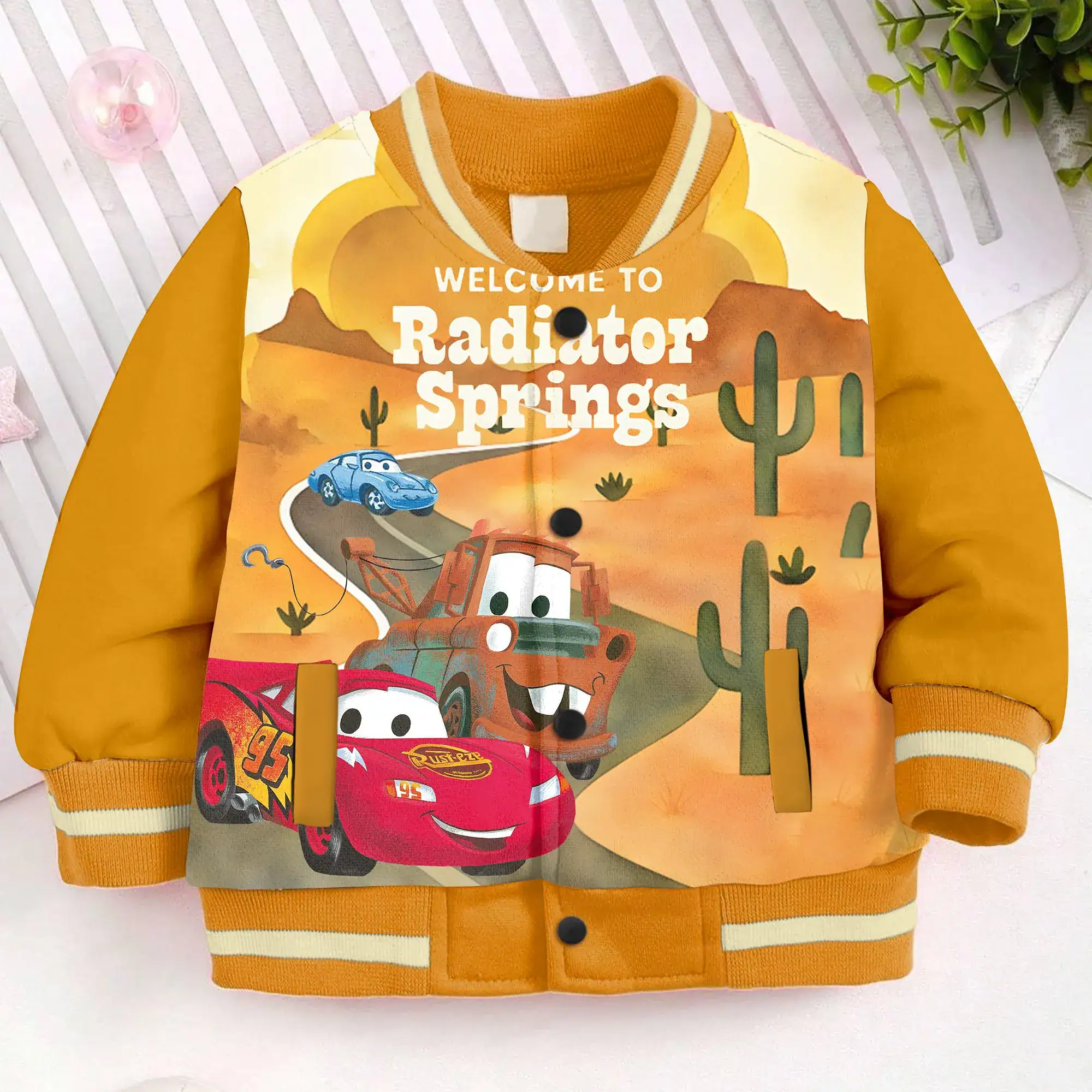 Welcome to Radiator Spring Pixar Cars Kids and Youth Baseball Jacket, Aldult Unisex Varsity Baseball Jacket