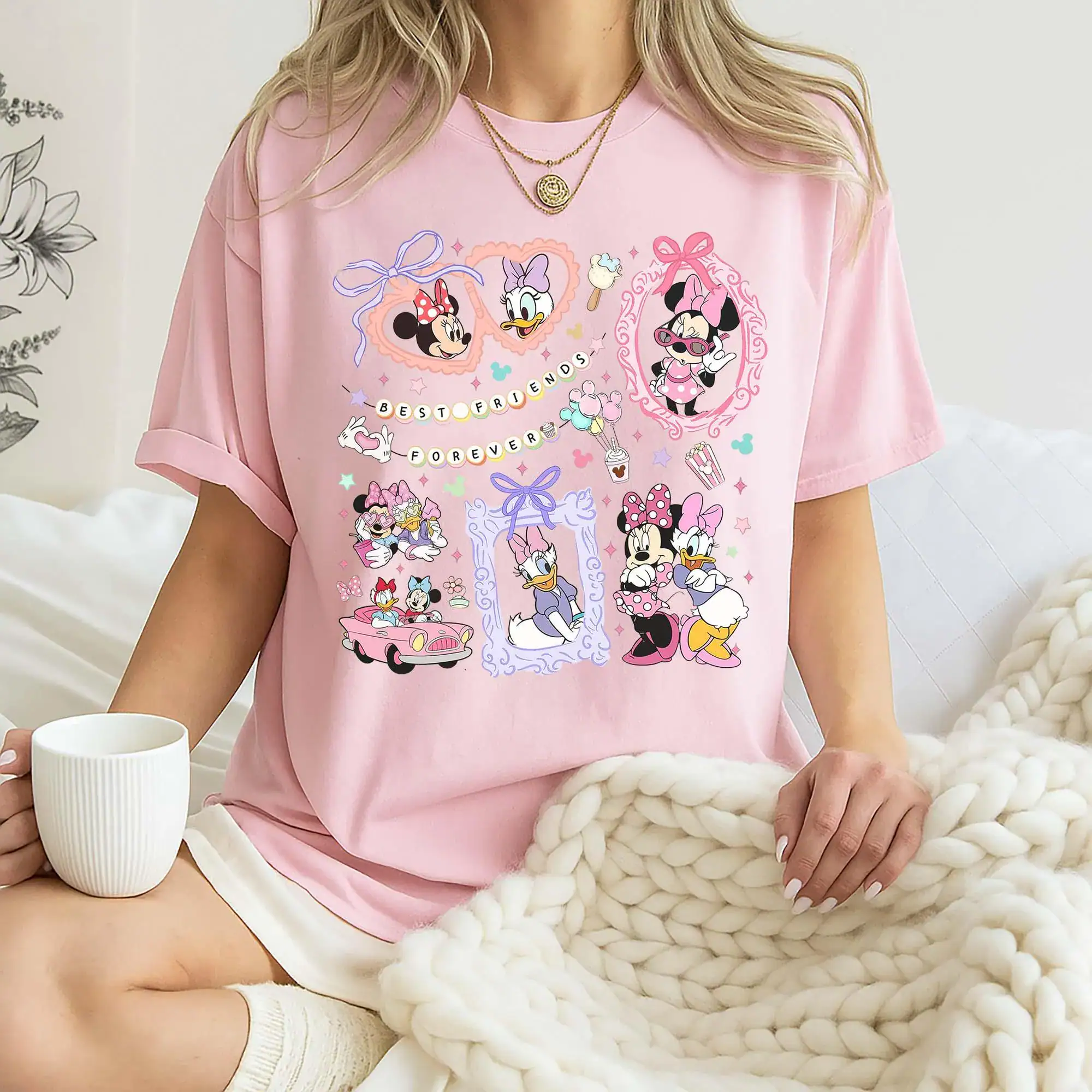 Retro Coquette Bows Minnie and Daisy shirt, Disney With My Bestie, Disney Girls Trip shirts, WDW Magic Kingdom Disneyland Matching Girls Tee - Image 3