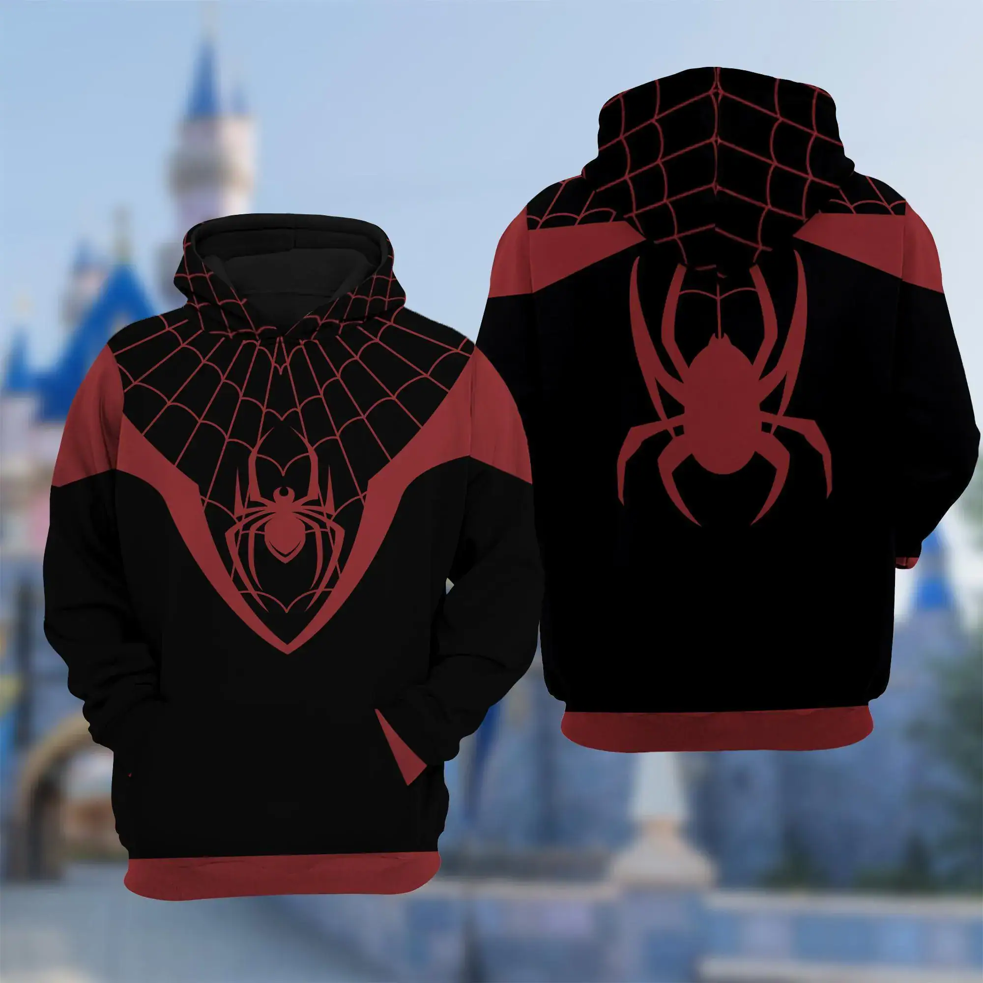 Spider Man 3D Halloween Costume Hoodie, Spider Man Inspired Suit Cosplay Costume Hoodie, 3D Halloween Party Outfit, All Over Print Hoodie
