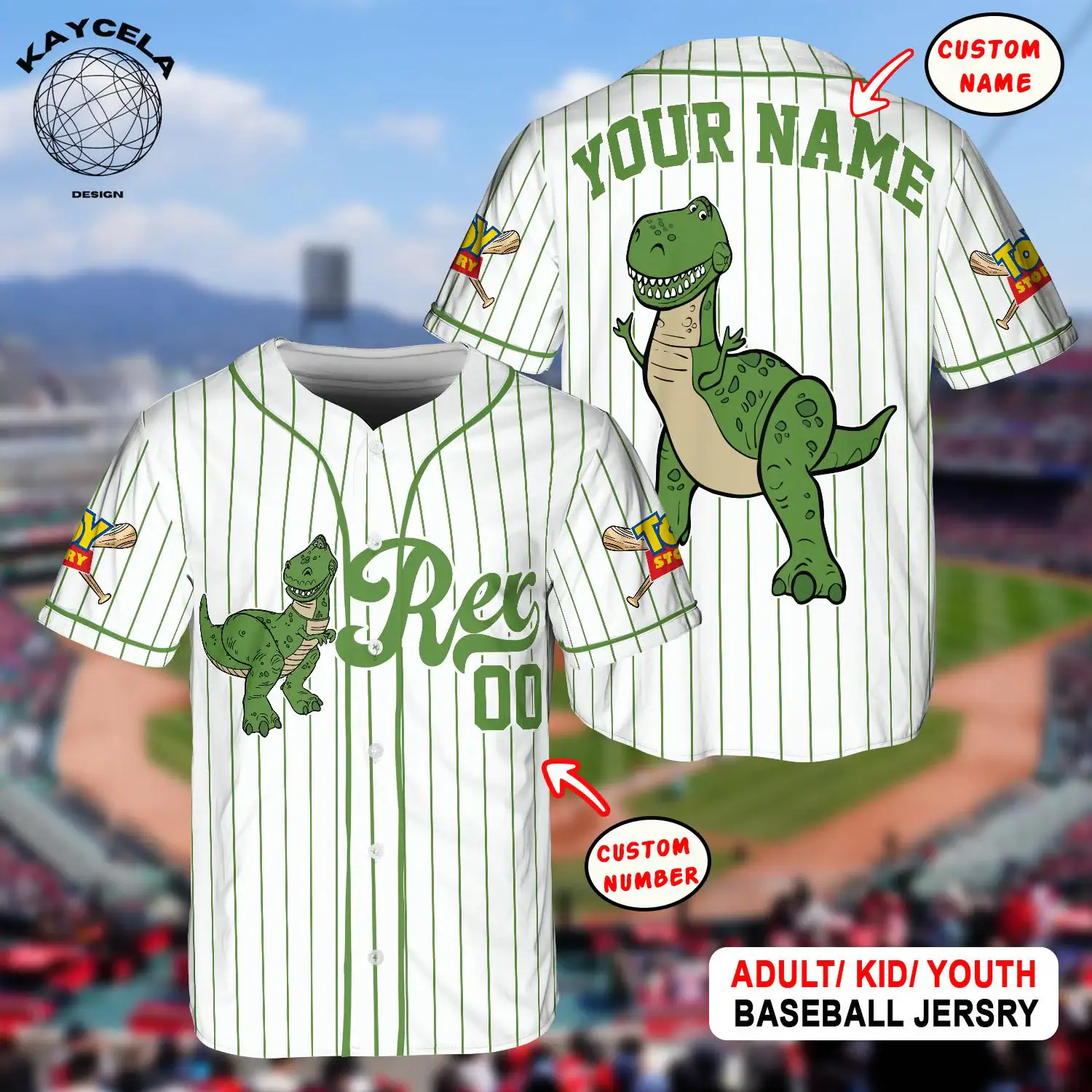 Custom Disney Toy Story Rex Baseball, Custom Kids Youth Adult Disney Baseball Jersey Sports Outfits Cute Gifts For Fan Disney, Toy Story Fan