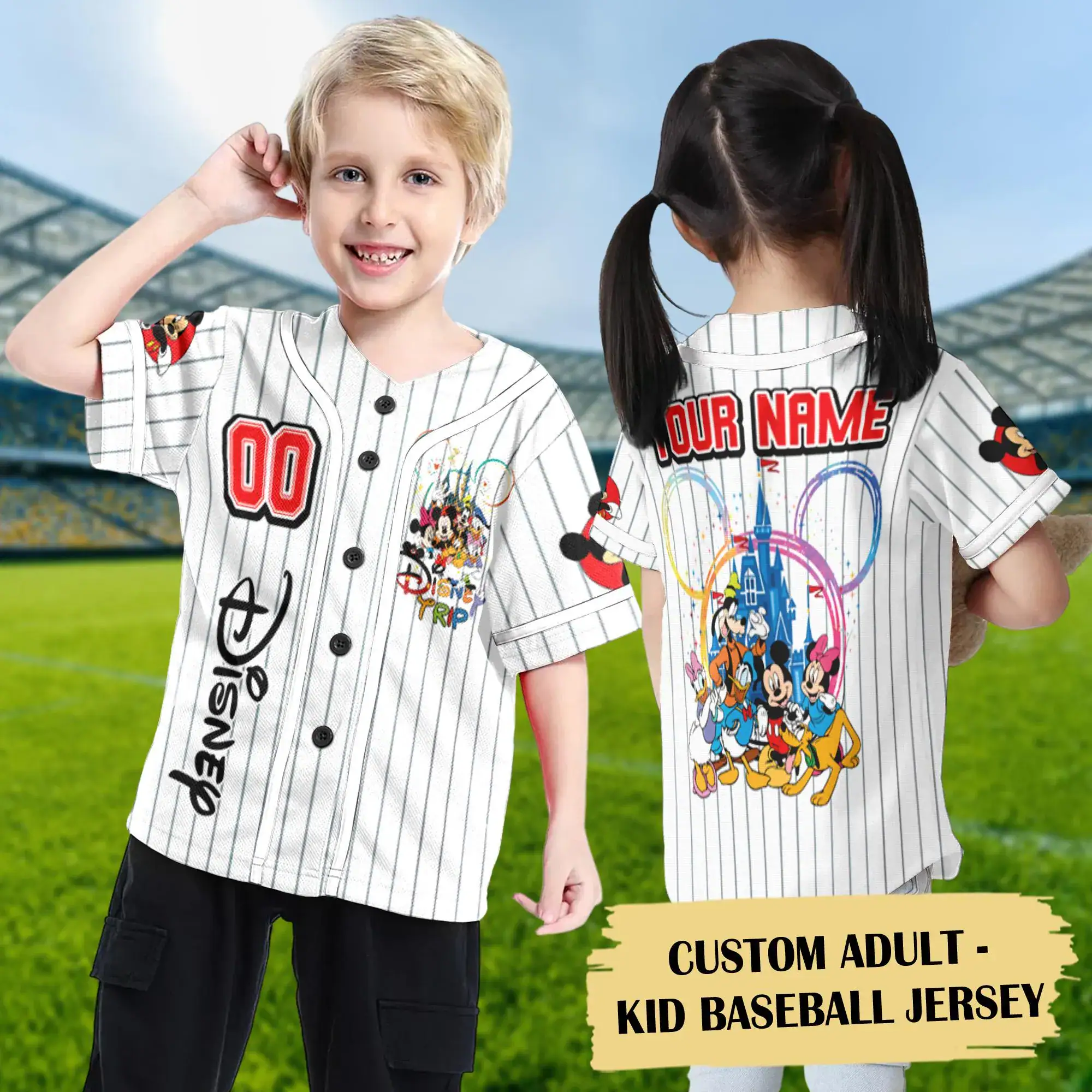 Personalize Mickey and Friends Baseball Jersey, Mouse Castle Basketball Jersey, Magic Kingdom Baseball Team Outfit, Family Trip Shirt - Image 3