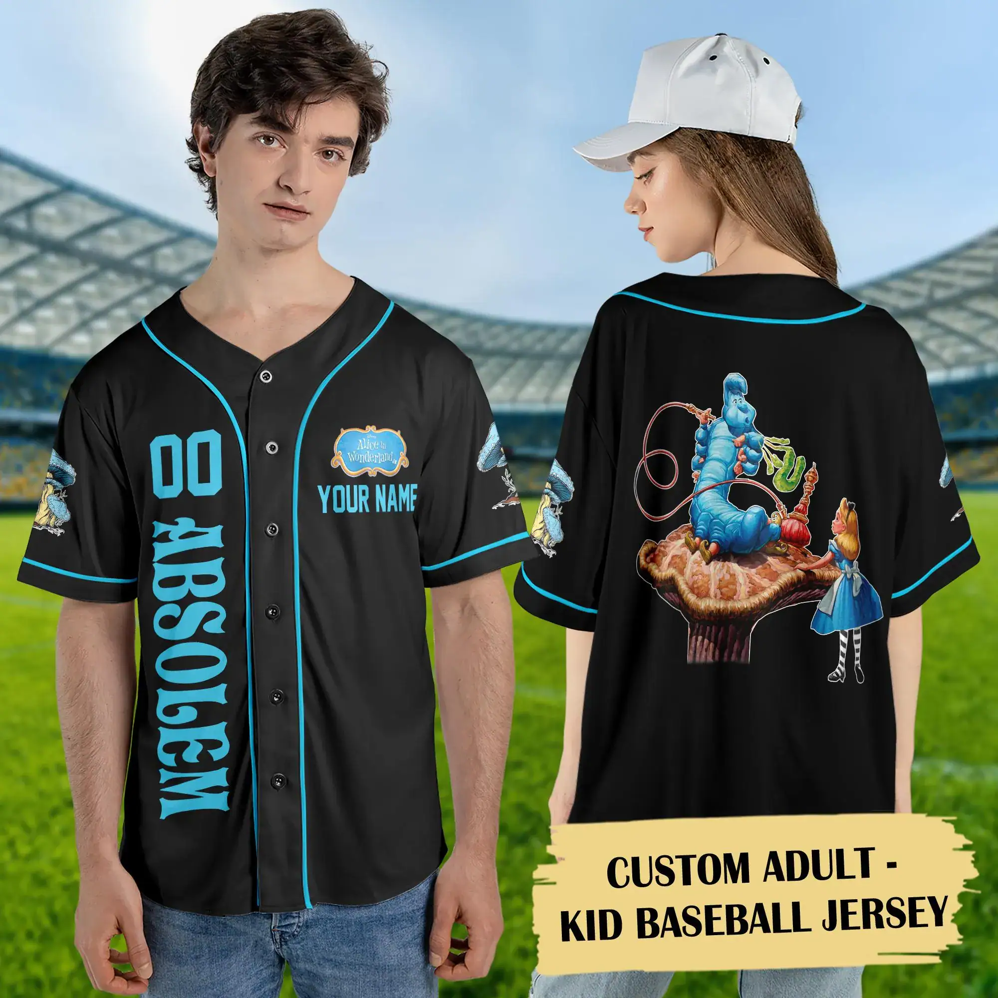 Custom Absolem Black Baseball Jersey, Personalized Alice's Adventures in Wonderland Basketball Jersey, Absolem Caterpillar 3D Printed Shirt - Image 3