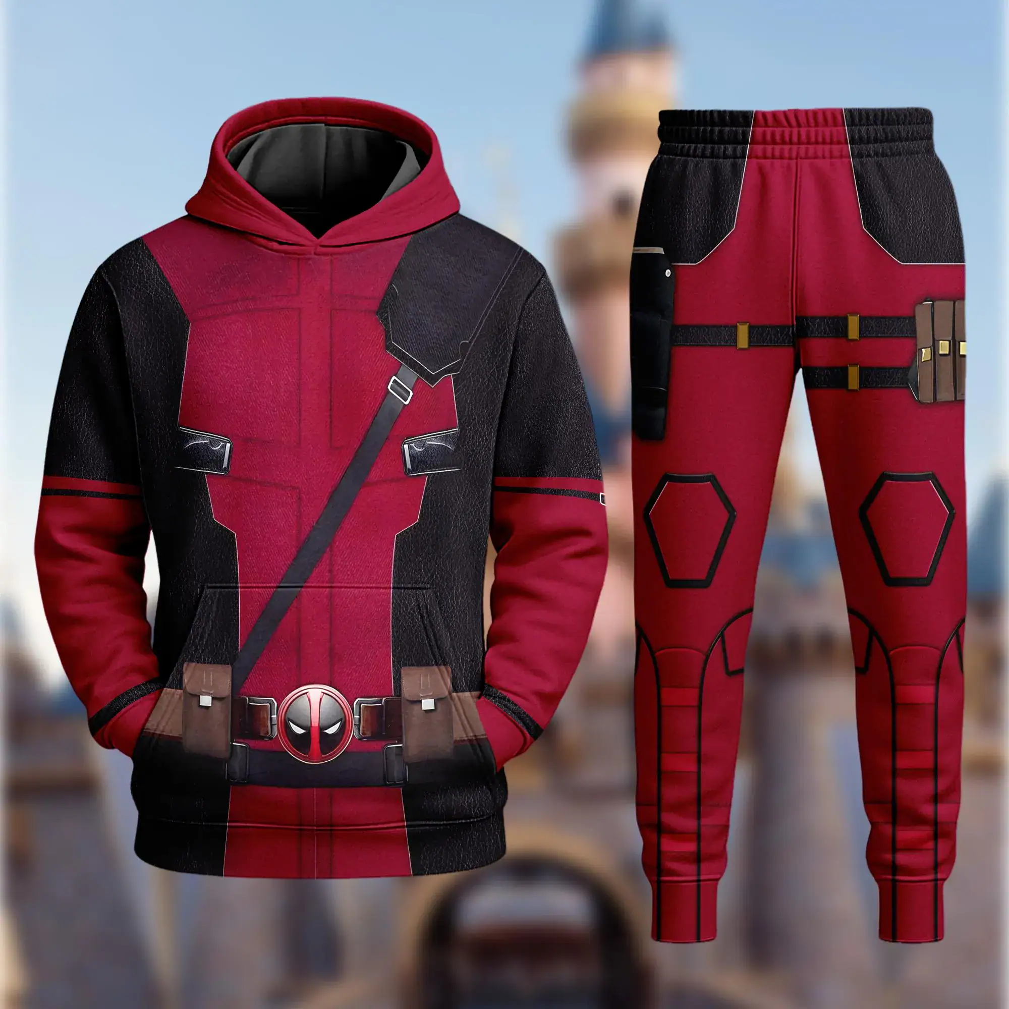 Deadpool 3D Costume Hoodie, Anti Hero Character Cosplay Costume Hoodie, Halloween 3D Cosplay Outfit, Movie Character All Over Print Shirt