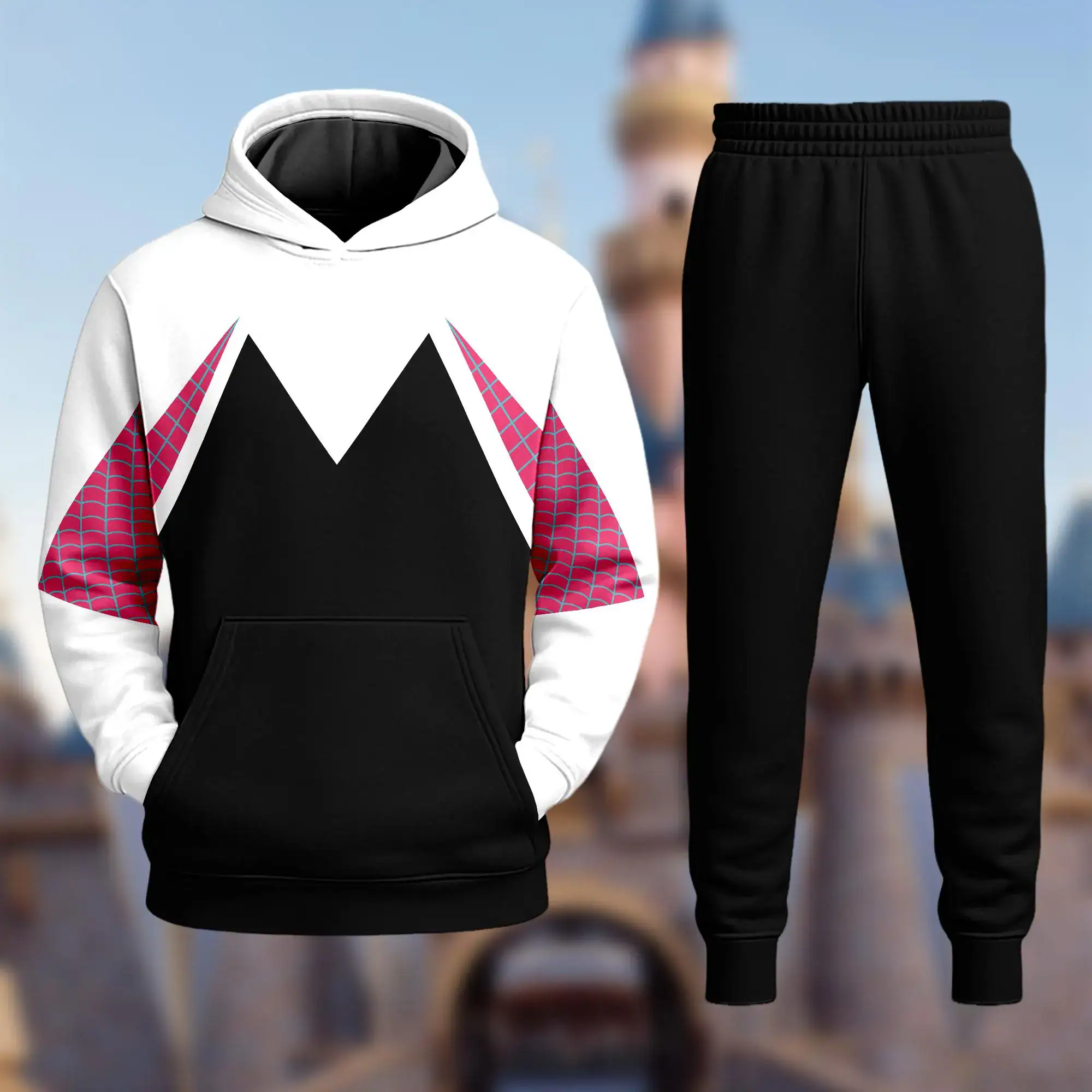 Spider Girl Cosplay Costume 3D Sweatshirt, Gwen Stacy Suit Halloween Costume Hoodie, 3D Halloween Cosplay Costume, All Over Print Hoodie