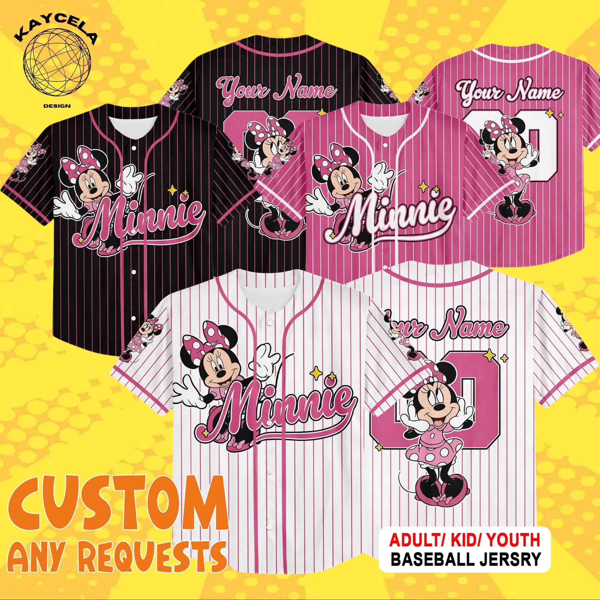Custom Disney Minnie Mouse Baseball Jersey, Disneyland Team Outfit, Matching Family Jersey Collection, Birthday Gift for Disney Fans