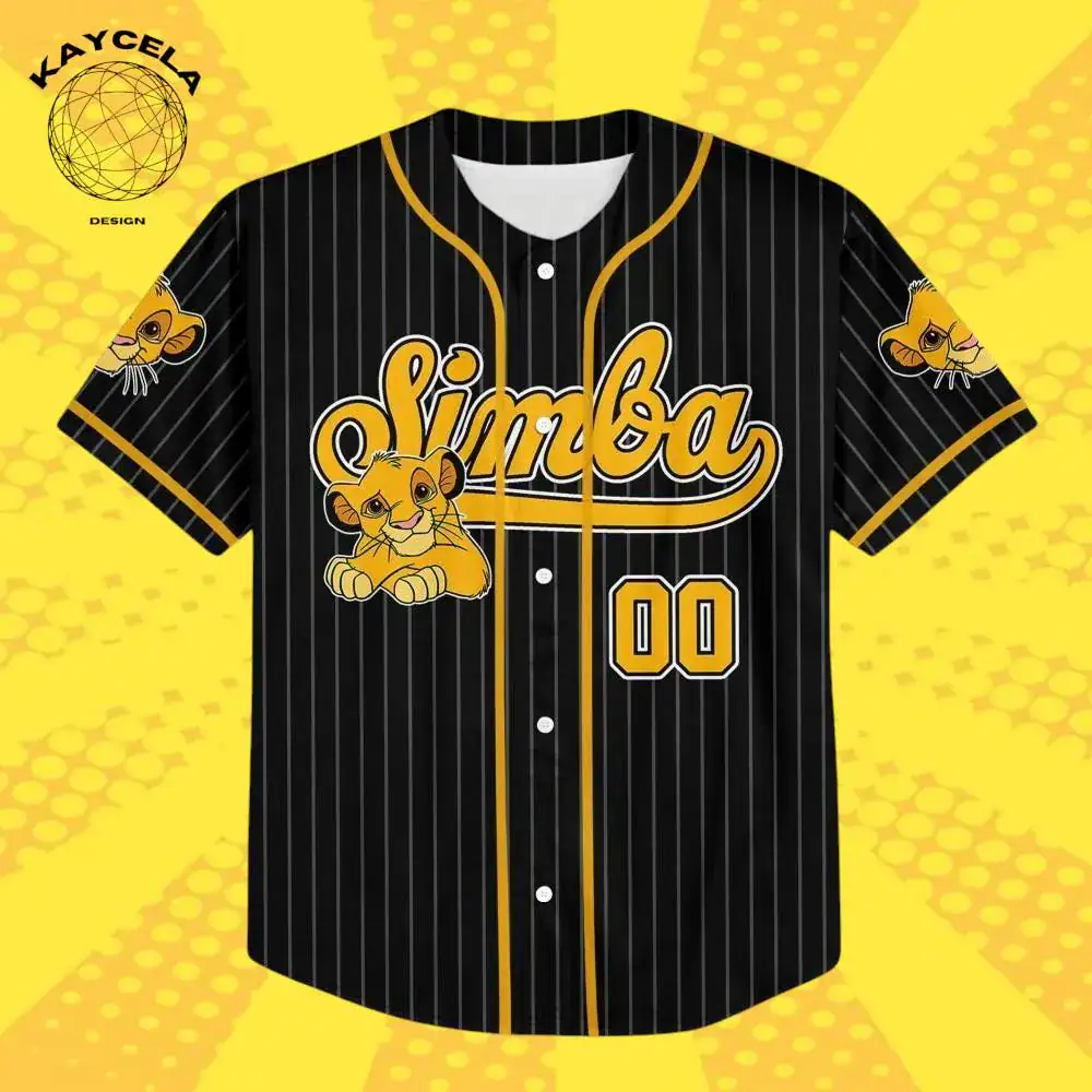 Personalized Disney The Lion King Simba Baseball Jersey, Striped Black Disneyland Team Jersey, Birthday Gift for Disney Fans - Image 2