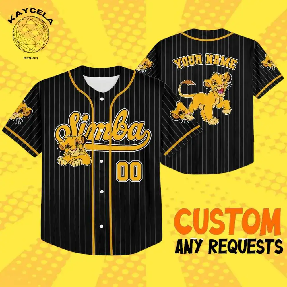 Personalized Disney The Lion King Simba Baseball Jersey, Striped Black Disneyland Team Jersey, Birthday Gift for Disney Fans