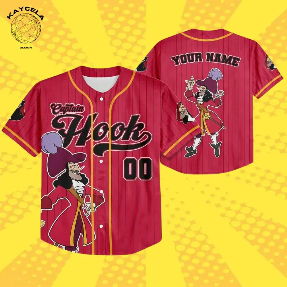 Personalized Disney Captain Hook Baseball Jersey, Custom Halloween Peter Pan Jersey, Disneyland Shirt, Family Matching Outfit Gift