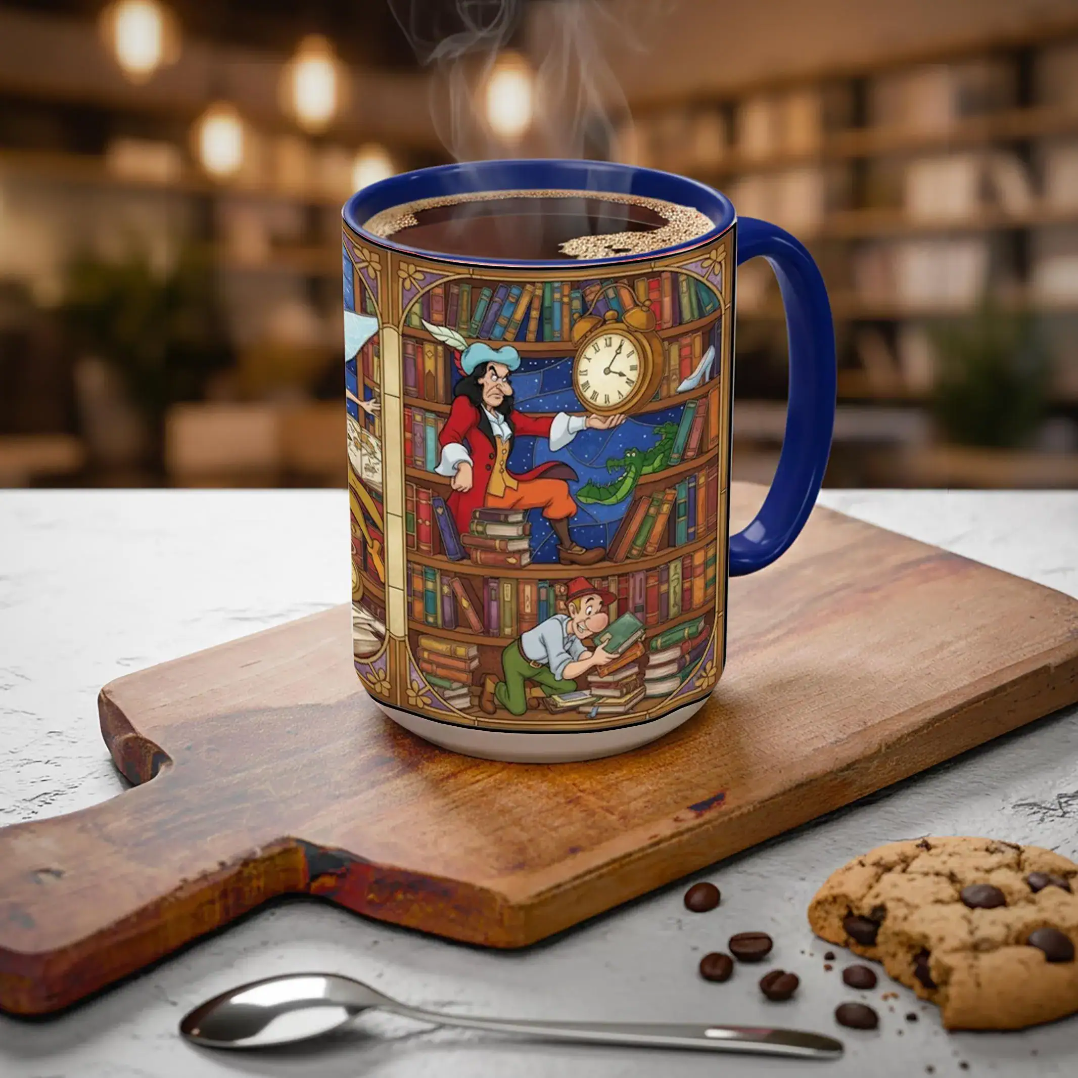 Peter Pan Bookish Stained-Glass Style Mug, Disney Peter Pan and Tinker Bell Library Scene Coffee Mug, Birthday Gift for Readers - Image 5