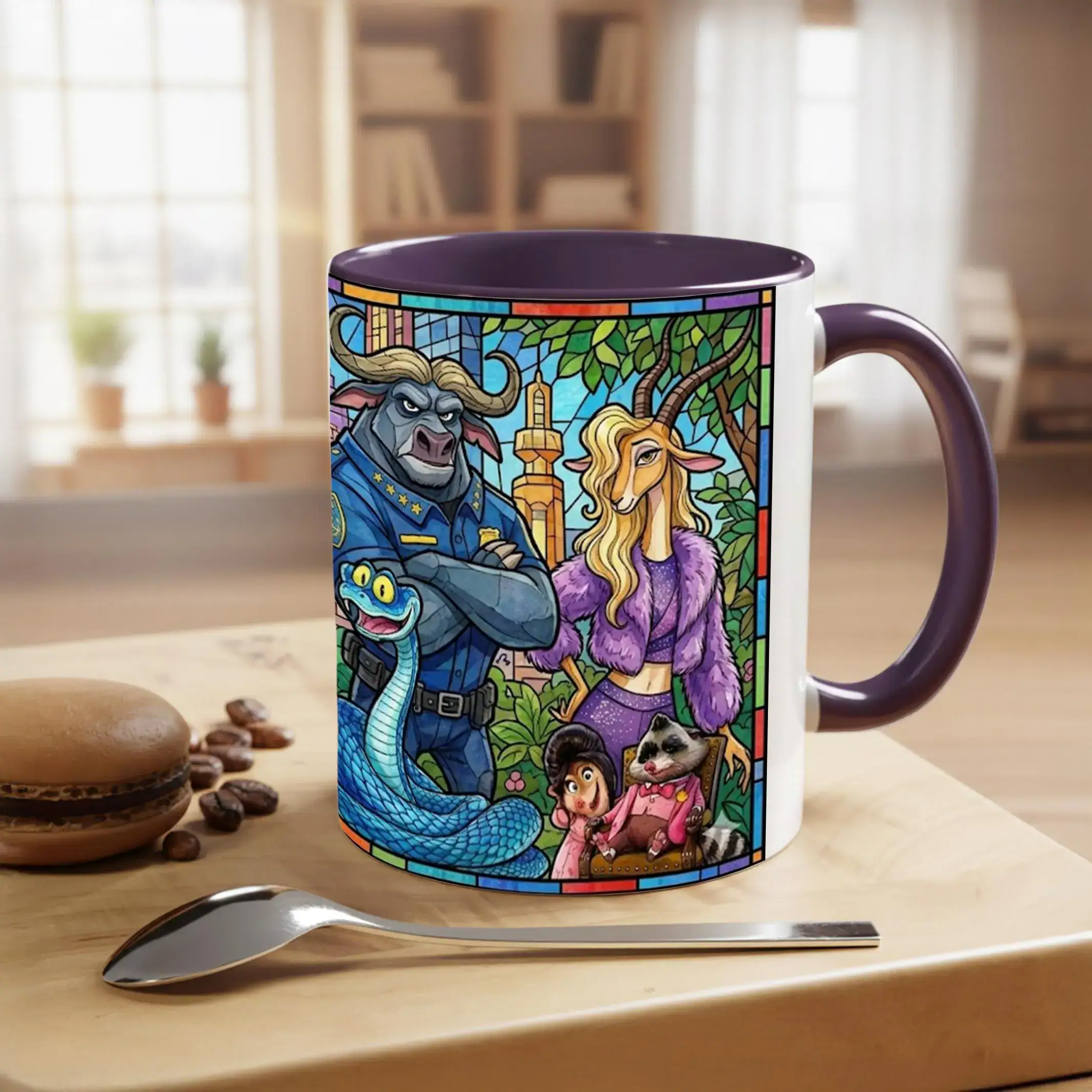 Zootopia Stained Glass Style Mug, Whimsical Animal Illustration, Cartoon Character Coffee Mug, Decorative Drinkware, Gift for Fans - Image 3