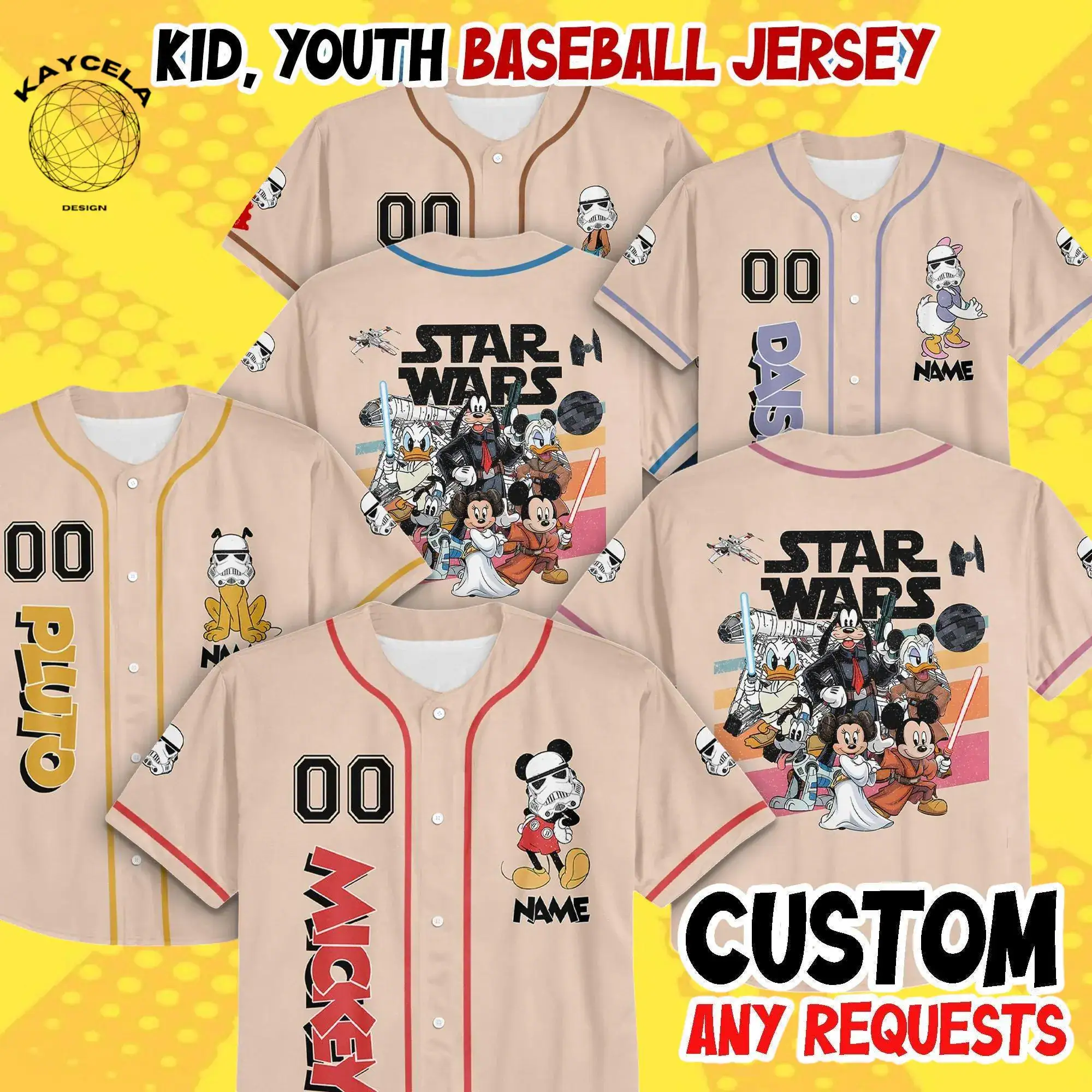 Personalized Disney Mickey and Friends Star Wars Baseball Jersey | Custom Disneyland Game Day Shirt | Kid Youth Adult Birthday Gift
