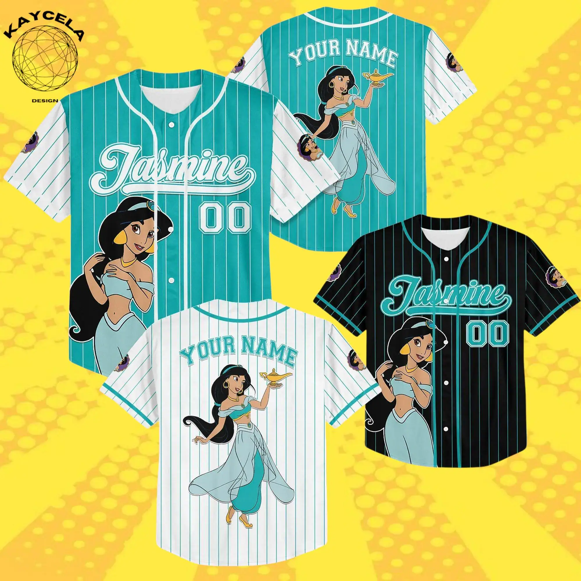 Custom Disney Princess Jasmine Aladdin Jersey, Personalized Name Game Day Baseball Jersey for Kids & Adults, Disney Princess Shirt