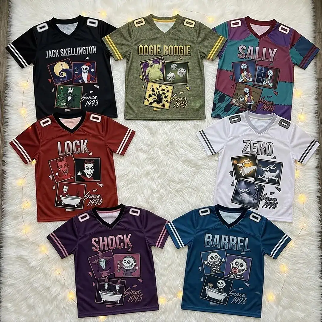 Nightmare Before Christmas Football Jersey Custom Name, Jack Sally Birthday Shirt Halloween Family Matching Outfit Gift, Y2k Jersey