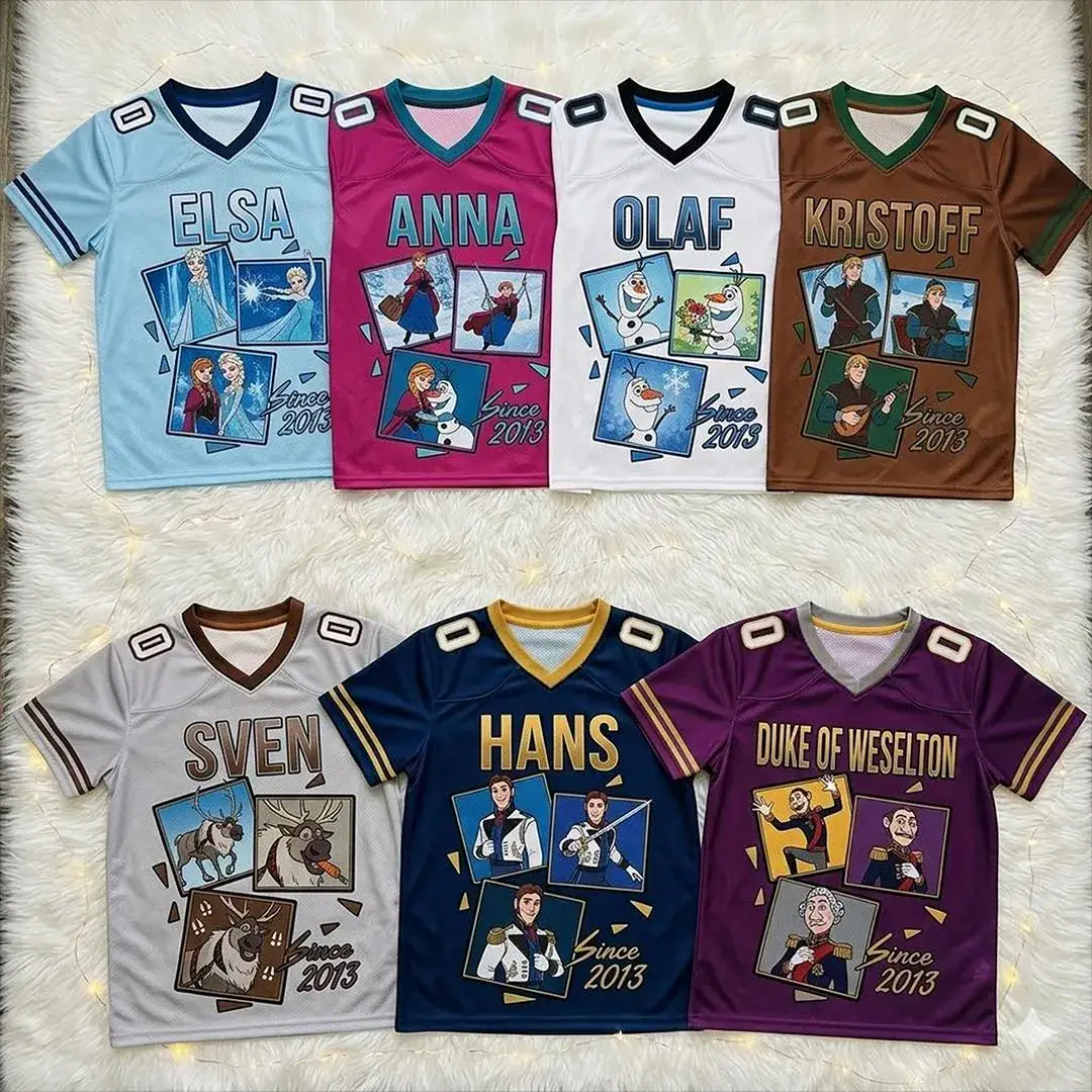 Frozen Football Jersey Custom Name, Elsa Anna Olaf Birthday Shirt, DN Frozen Family Matching Outfit Kids Party Gift, Y2k Jersey