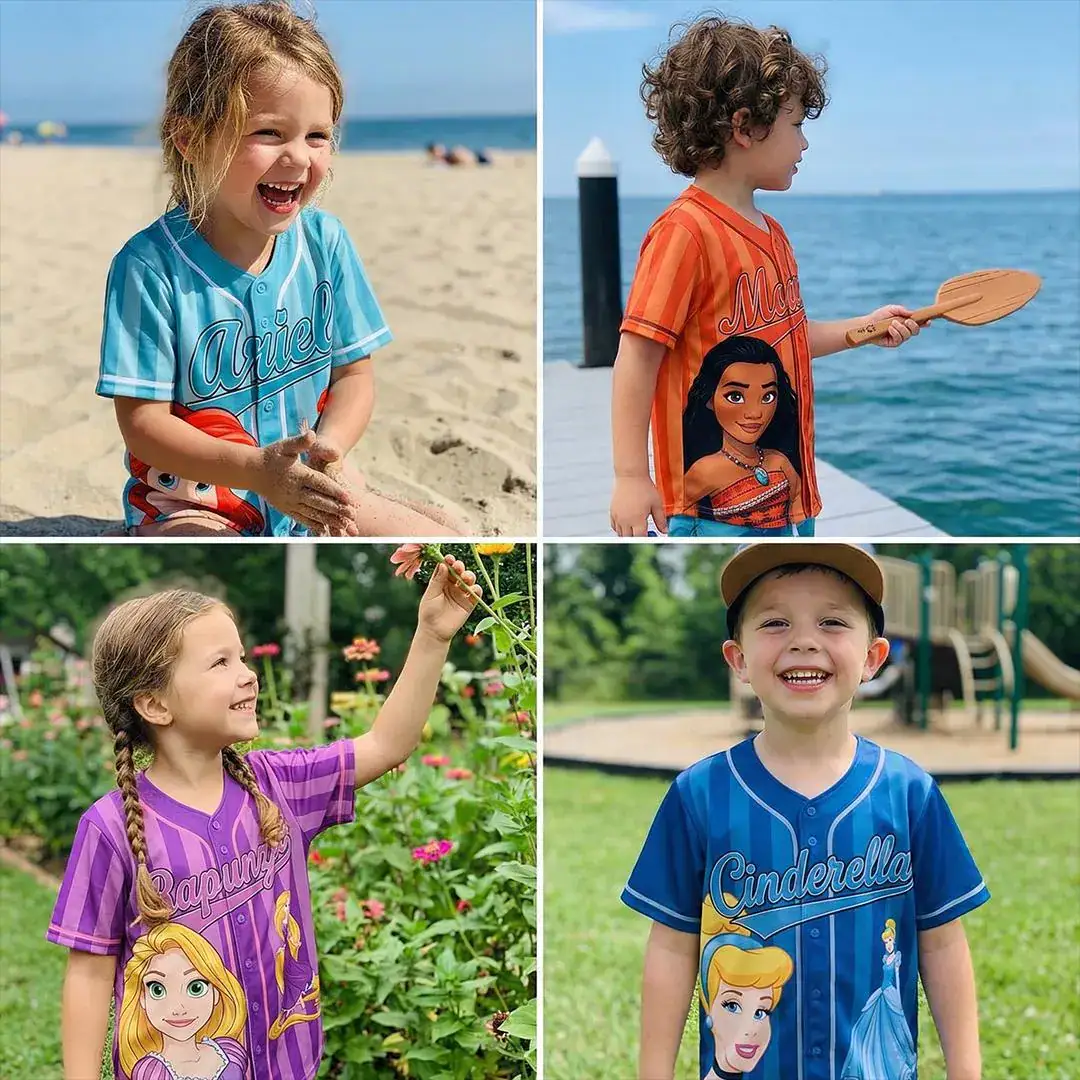 DN Princess Baseball Jersey Custom Name, Ariel Belle Rapunzel Shirt,Princess Birthday Tee, Girls Party Family Matching Gift, Y2k Jersey - Image 3