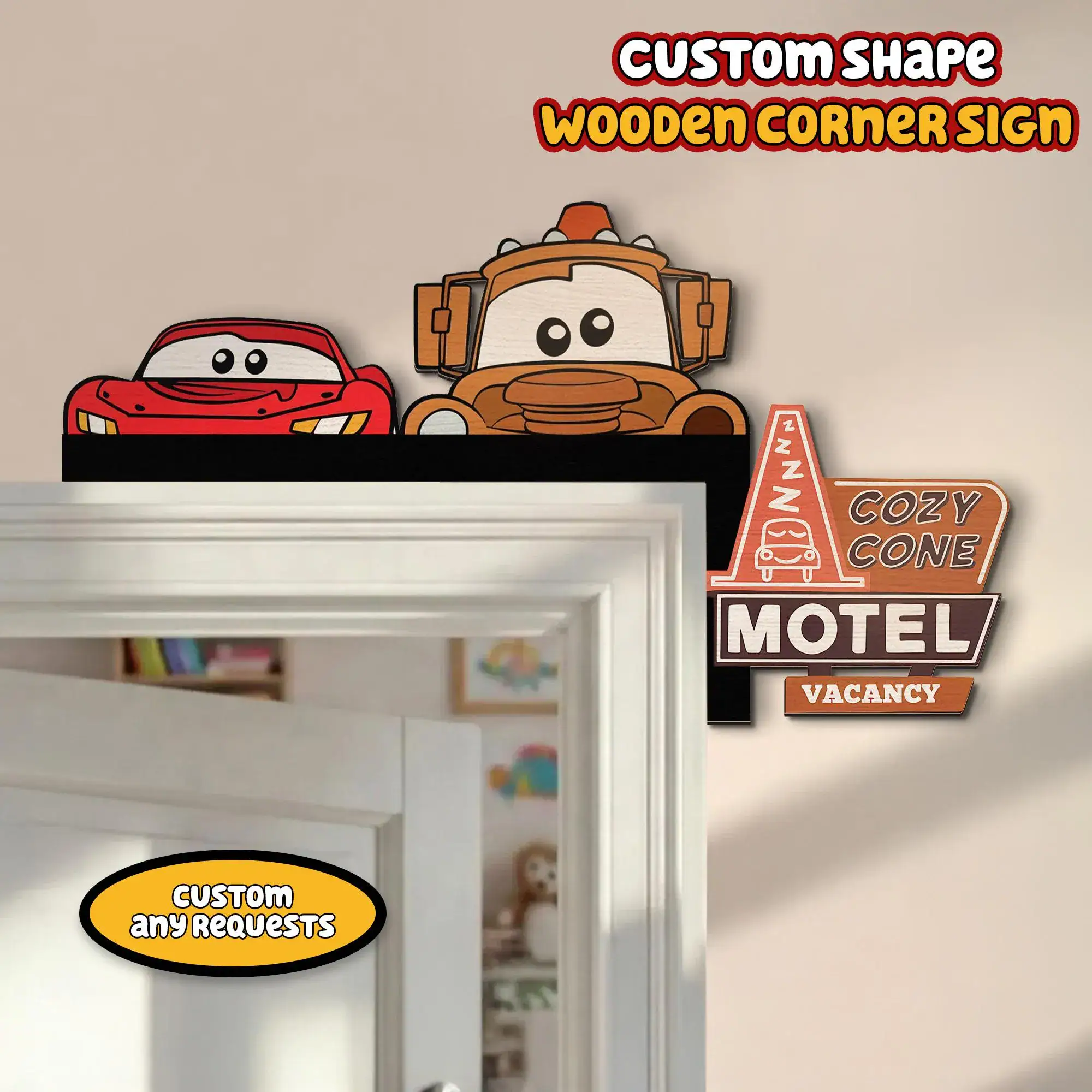 Personalized Disney Cars Peekaboo Peeking Peeker Door Corner Sign, Lightning Mcqueen Mater Door Corner Sign,Disney Home Decor,Kid Room Decor
