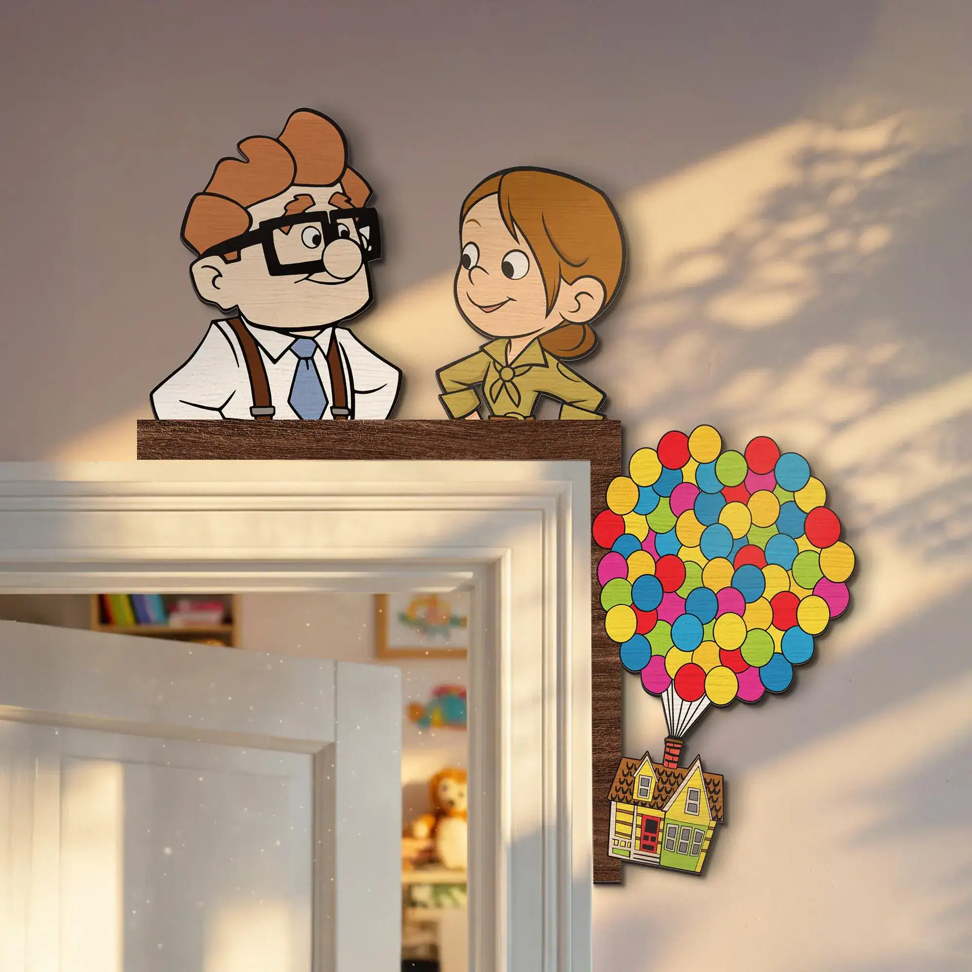 Up Carl Ellie Wooden Door Corner Sign, Romantic Up Movie Decor, Balloon House Peeking Sign, Personalized Nursery Door Decor - Image 3