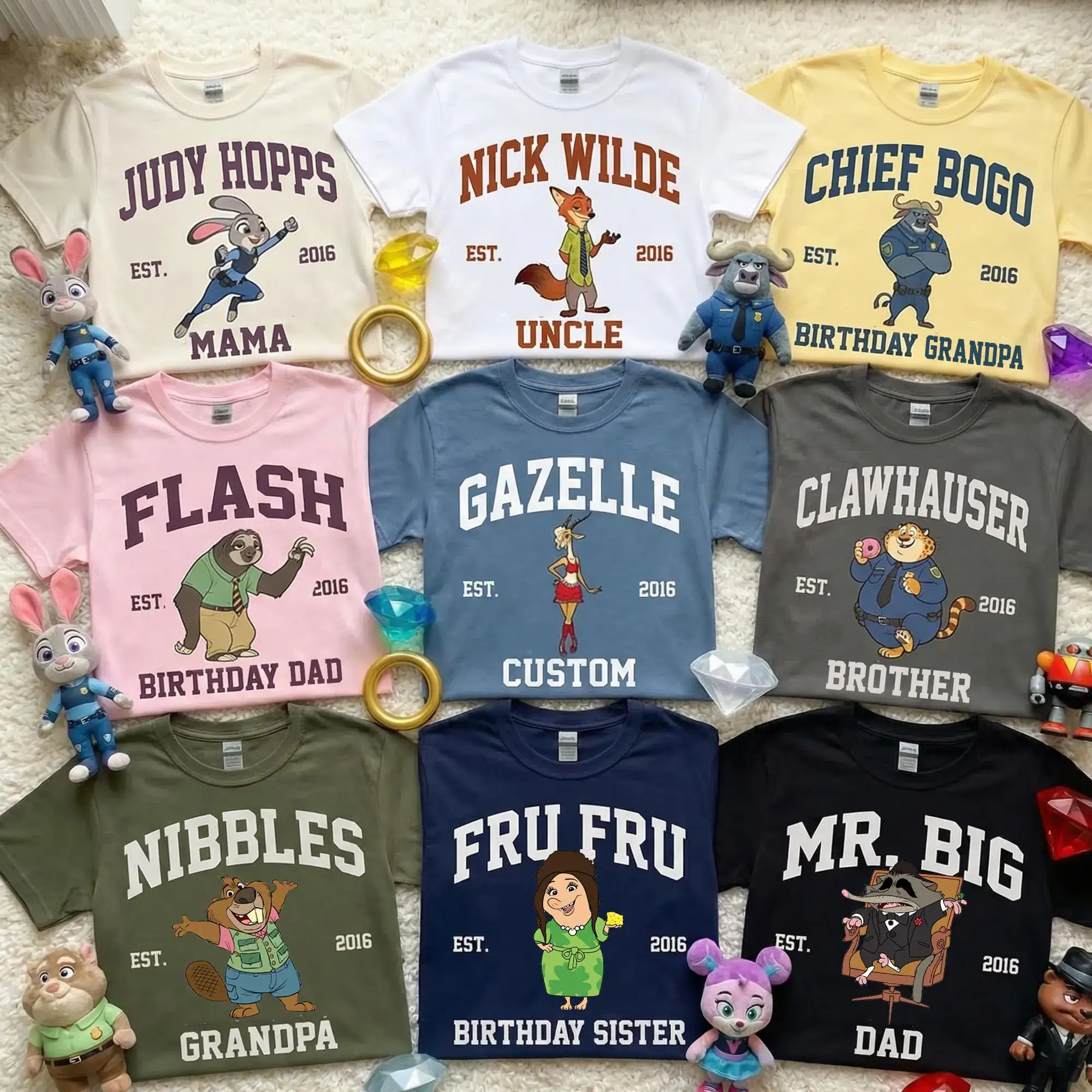 Zootopia Family Shirts, DN Matching Judy Hopps Nick Wilde, Custom Birthday Mom Dad Kids Gift Shirt, Cartoon Tee, Y2K Shirt