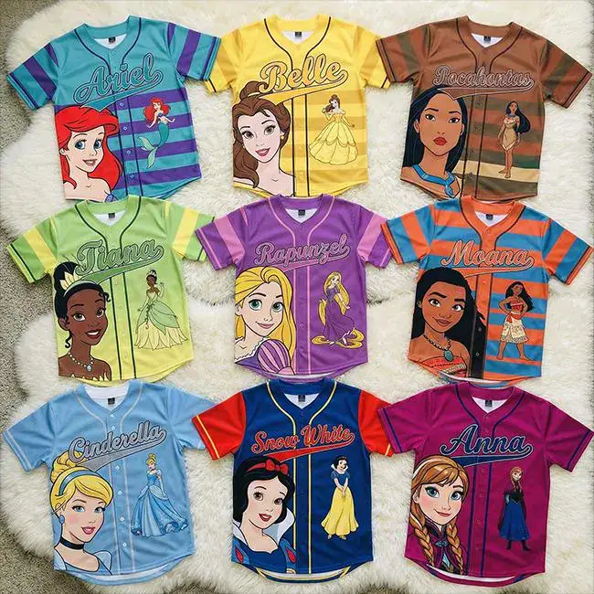 DN Princess Baseball Jersey Custom Name, Ariel Belle Rapunzel Shirt,Princess Birthday Tee, Girls Party Family Matching Gift, Y2k Jersey