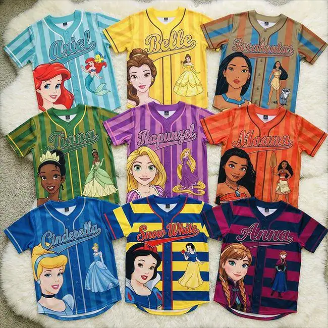 DN Princess Baseball Jersey Custom Name, Ariel Belle Rapunzel Shirt,Princess Birthday Tee, Girls Party Family Matching Gift, Y2k Jersey