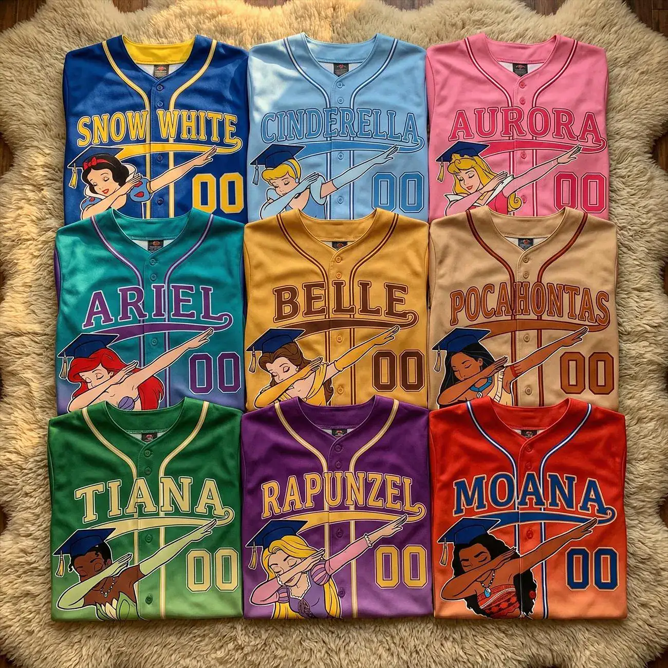 DN Princess Graduation Baseball Jersey, Cinderella Ariel Belle Rapunzel Shirt, Custom Name Girl Gift, Kid Graduation Outfit, Y2k Jersey