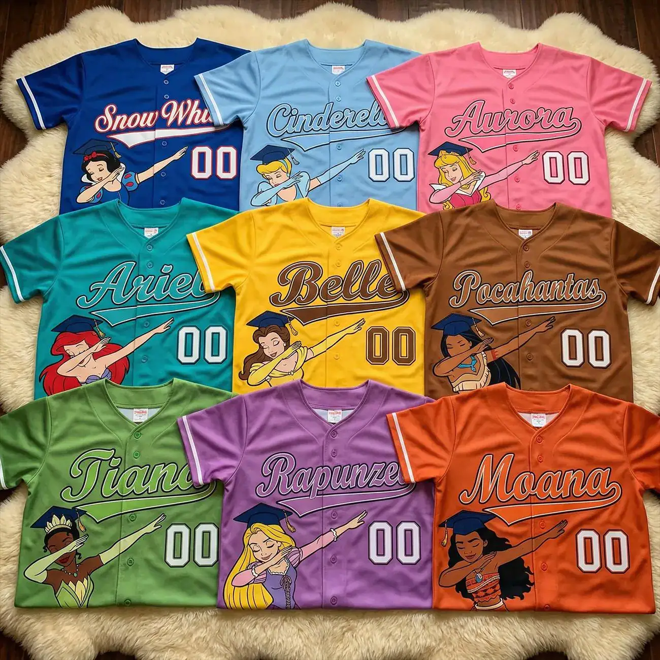 DN Princess Graduation Baseball Jersey, Cinderella Ariel Belle Rapunzel Shirt, Custom Name Girl Gift, Kid Graduation Outfit, Y2k Jersey