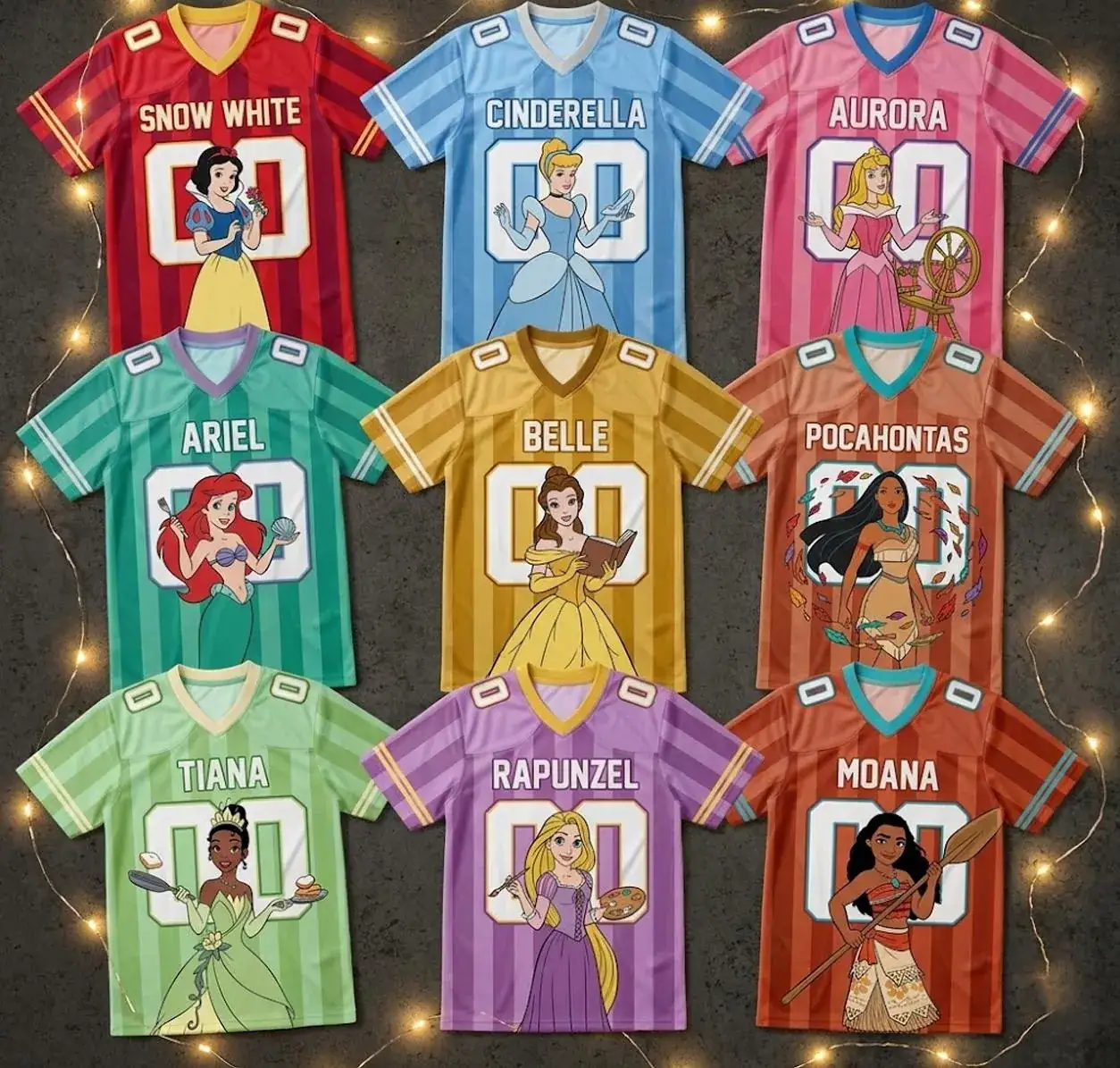 DN Princess Football Jersey Custom Name, Princess Birthday Shirt, Ariel Belle Rapunzel Family Matching Outfit Gift, Y2k Jersey
