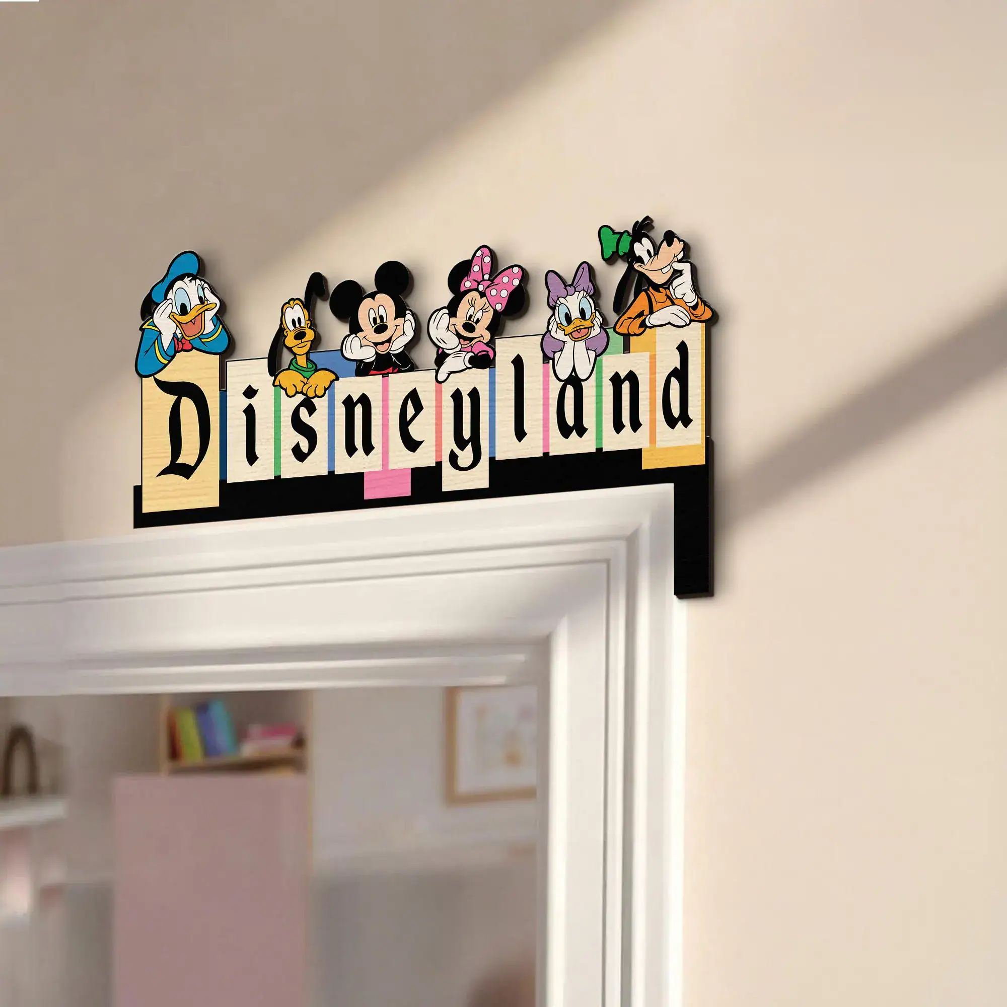 Disney Mickey & Donald Wooden Corner Sign, Kids Door Topper, Mickey Mouse Nursery Decor, Cartoon Room Wall Art, Personalized Gif - Image 4