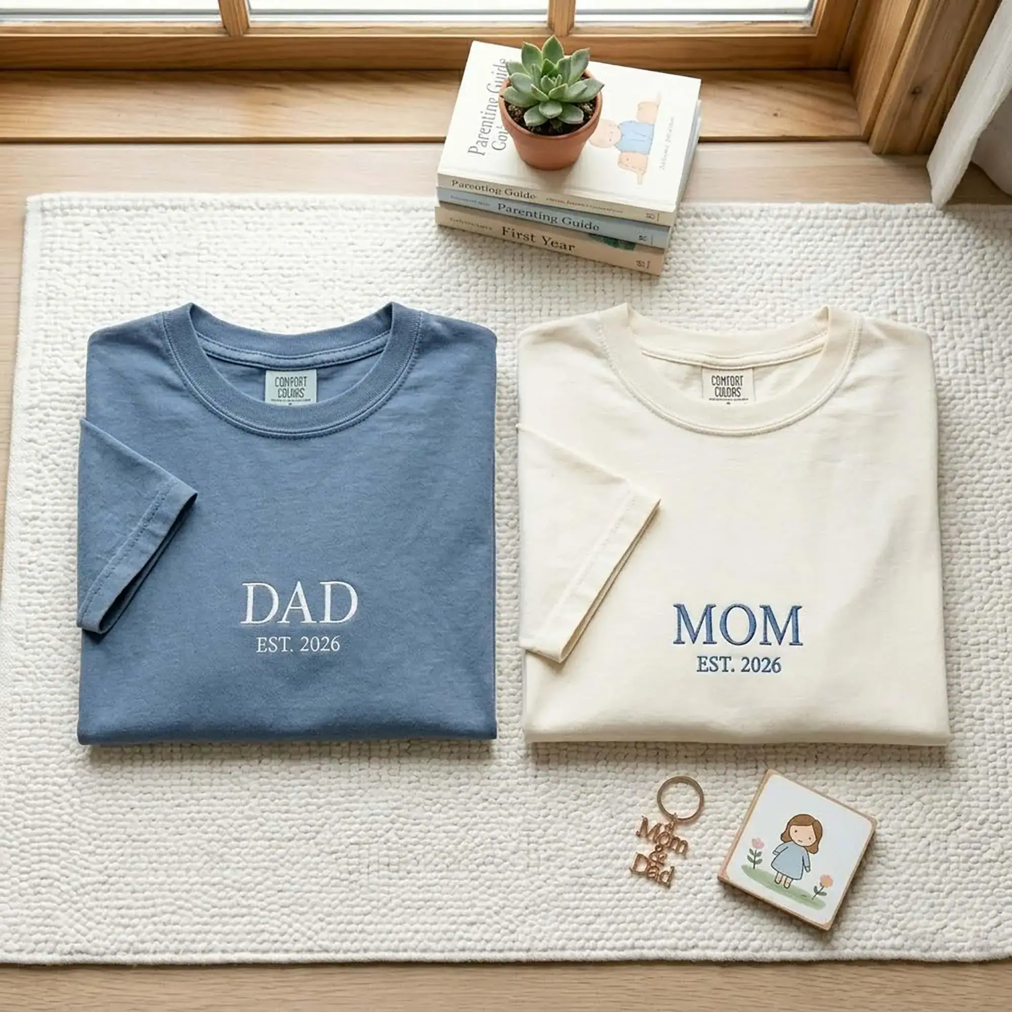 Embroidered Custom Mom and Dad Shirt , Pregnancy Announcement Tee, Personalized Est Year Crewneck, New Mom Gift, Dad Gift - Image 4