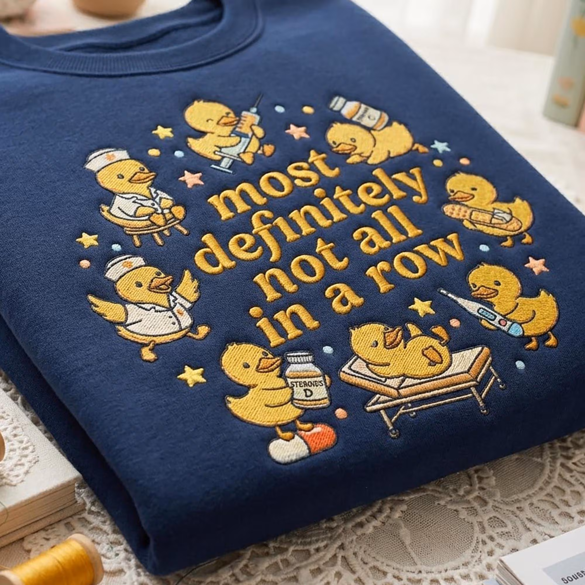 Embroidered Most Definitely Not All In A Row Sweatshirt, Medical Humor Tee, Funny Nurse Duck Shirt, Nursing Tee
