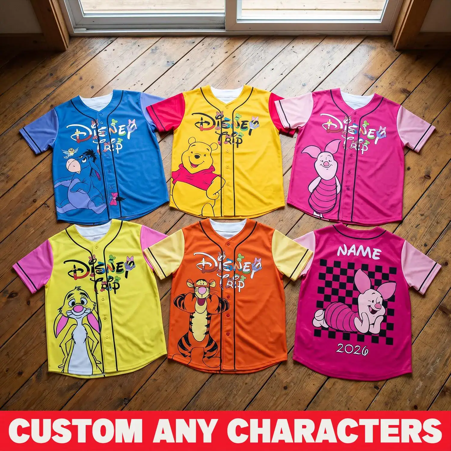 Winnie the Pooh Baseball Jersey, Custom Birthday Shirt, Personalized Family Matching Jersey, Bear Theme Party Shirt
