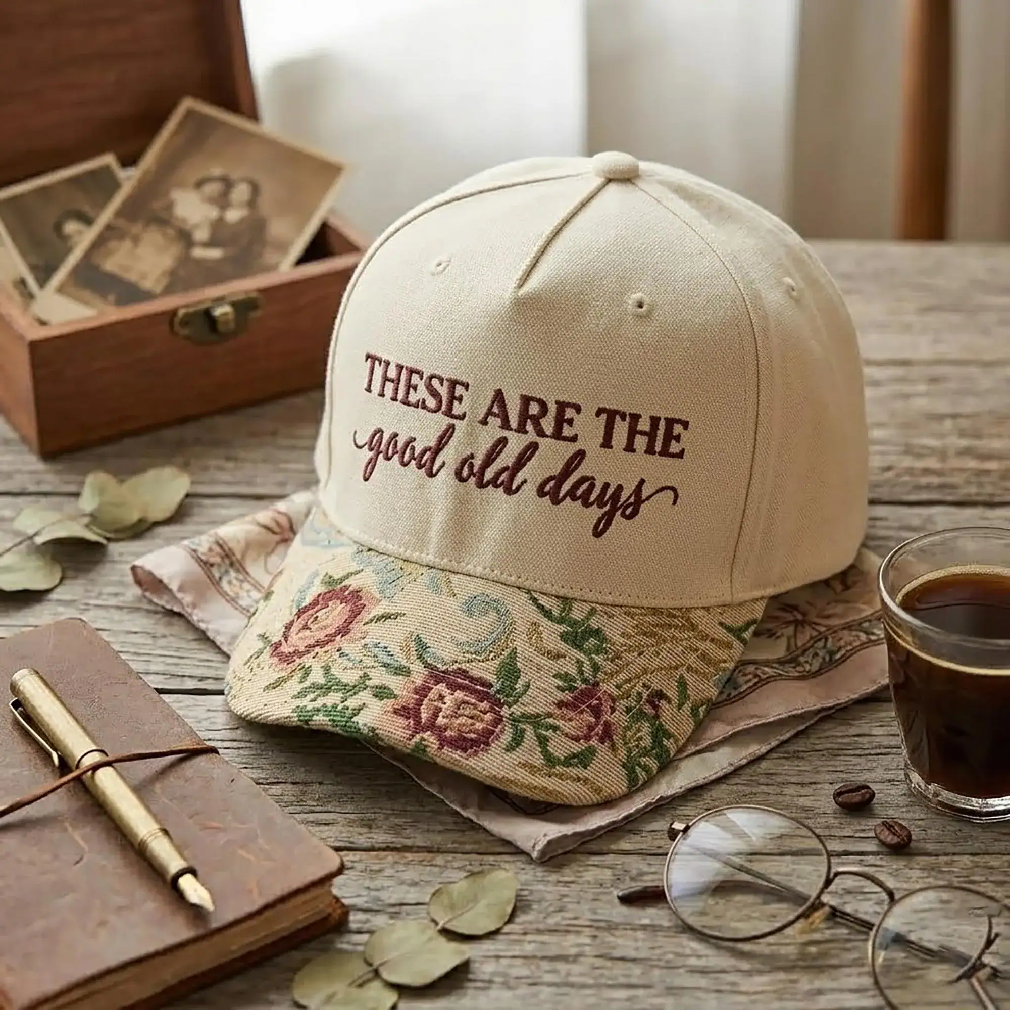 Embroidered These Are The Good Old Days Floral Tapestry Brim Hat, Vintage Style Cottagecore Hat, Funny Mom Life Hat, Summer Gift For Mom - Image 4
