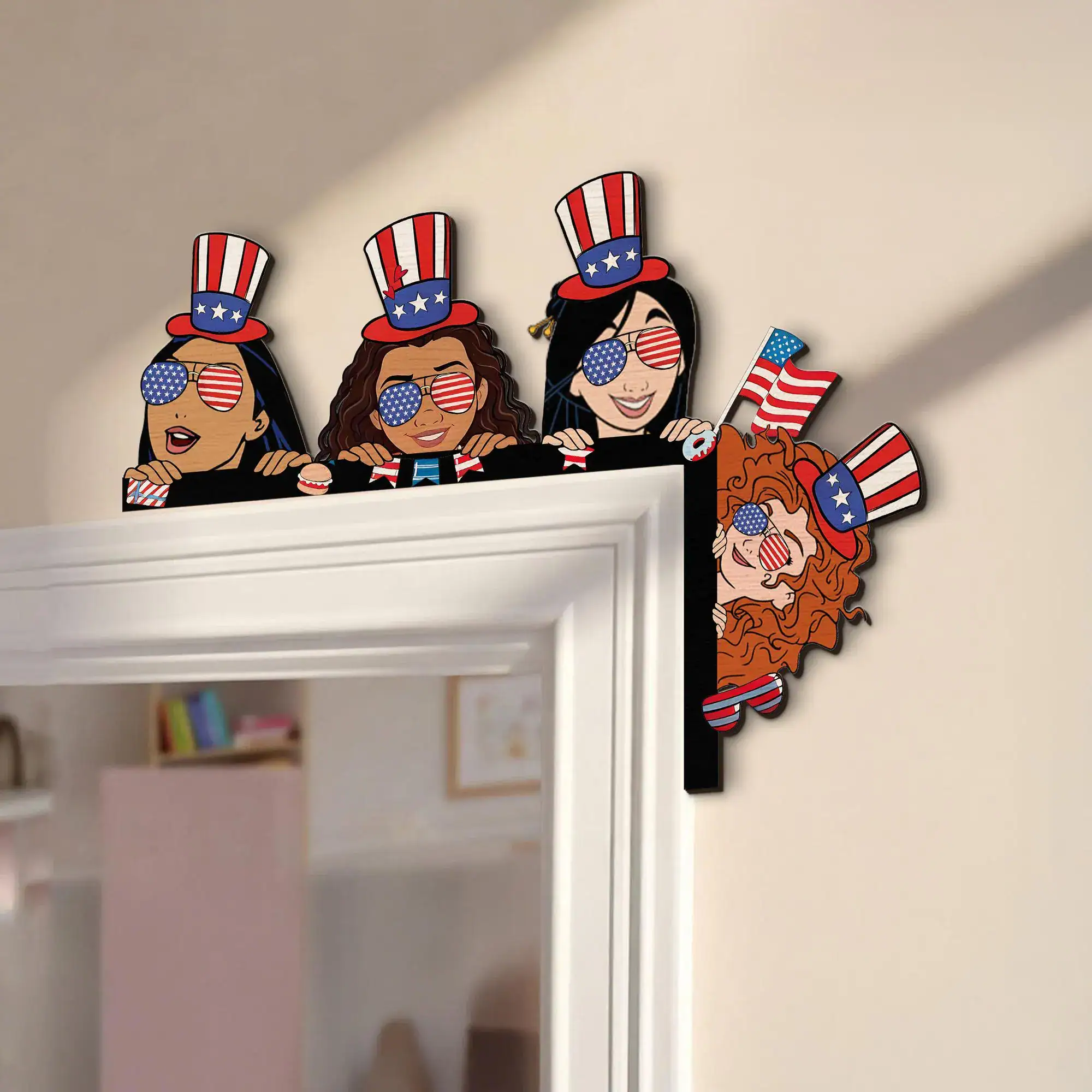 Disney Princess 4th of July Wooden Corner Sign, Kids Door Topper, Patriotic Nursery Decor, Princess Room Wall Art, Custom Gift - Image 4