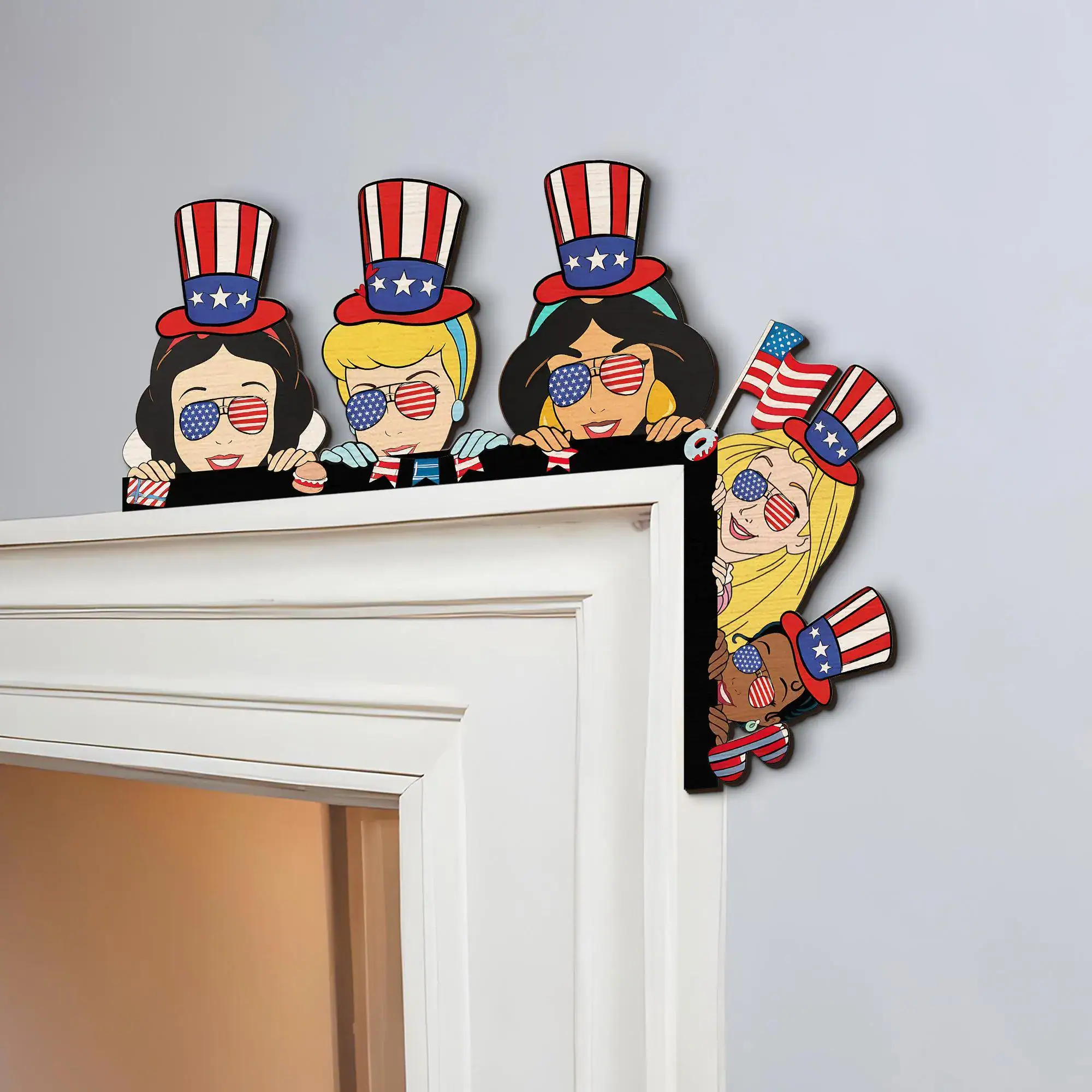 Disney Princess 4th of July Wooden Corner Sign, Kids Door Topper, Patriotic Nursery Decor, Princess Room Wall Art, Custom Gift - Image 3