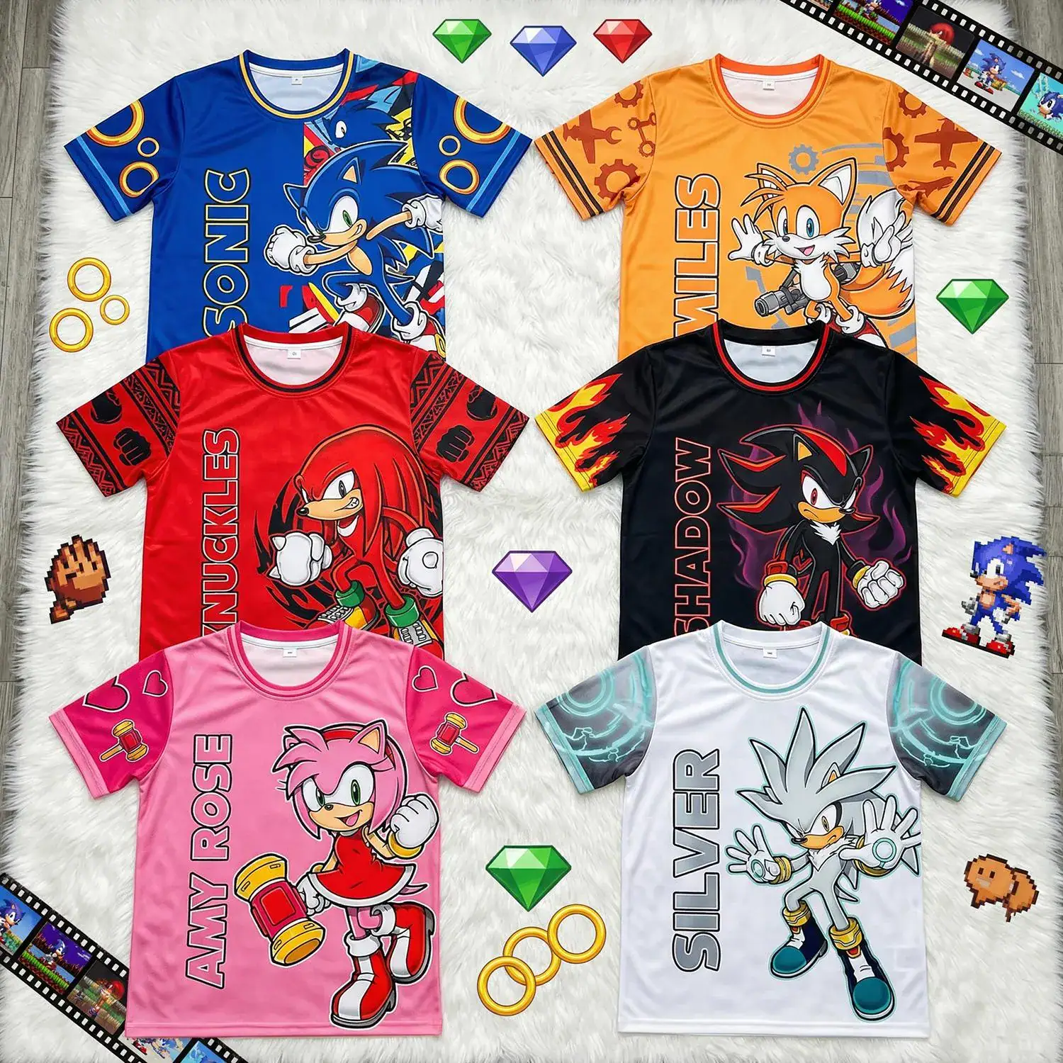 SN Football Jersey Shir,t SN Tails Knuckles Shadow Amy Silver, Kids Gamer Birthday, Matching Family Sports Tee