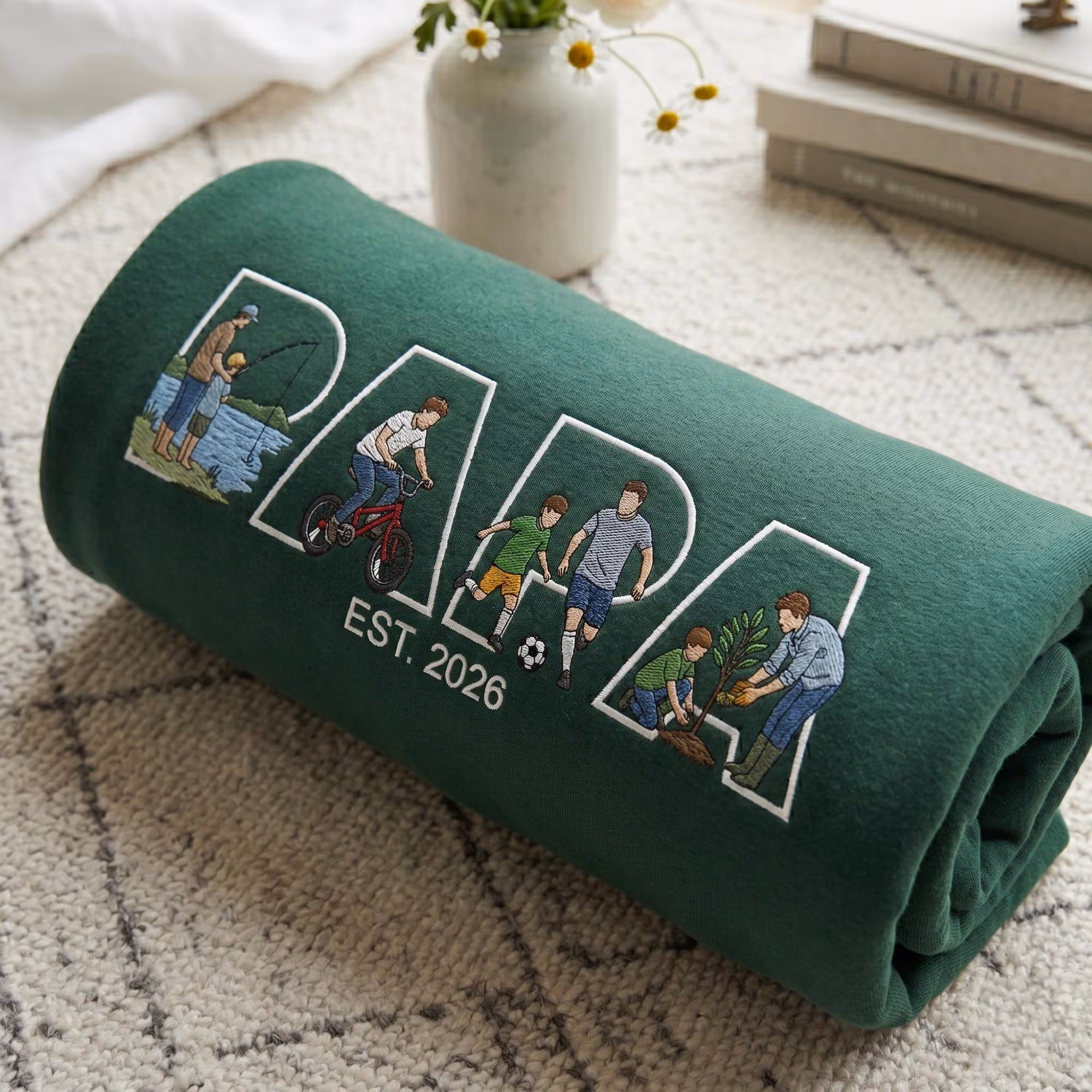 Embroidered Custom Papa Portrait Sweatshirt, Papa EST 2026 Sweater, Personalized Dad Crewneck, Fathers Day Gift for Dad - Image 3