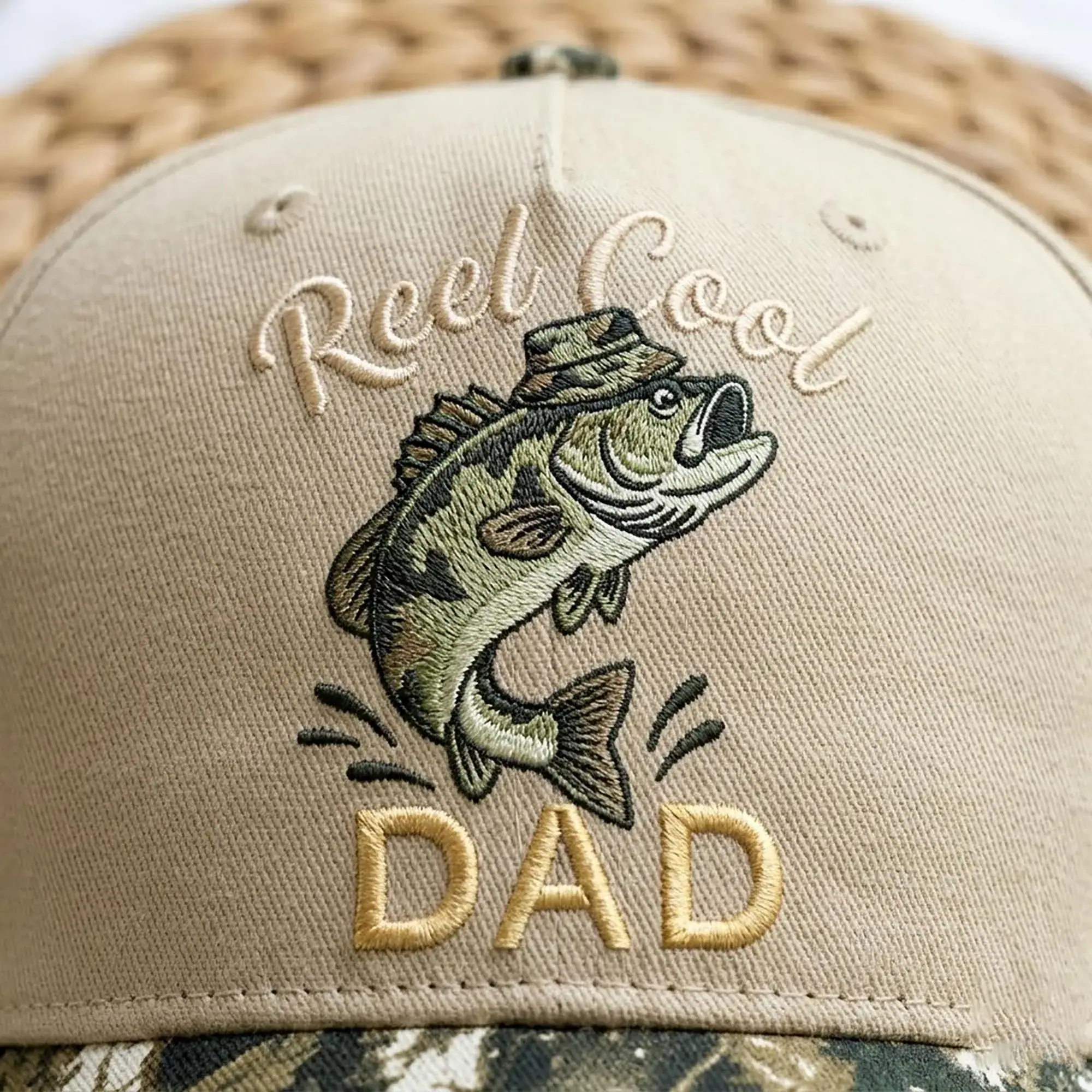 Embroidered Reel Cool Dad Camo Cap, Fathers Day Camouflage Cap, Fishing Dad Hat, New Dad Gift, Rustic Outdoor Dad Fishing Cap - Image 4