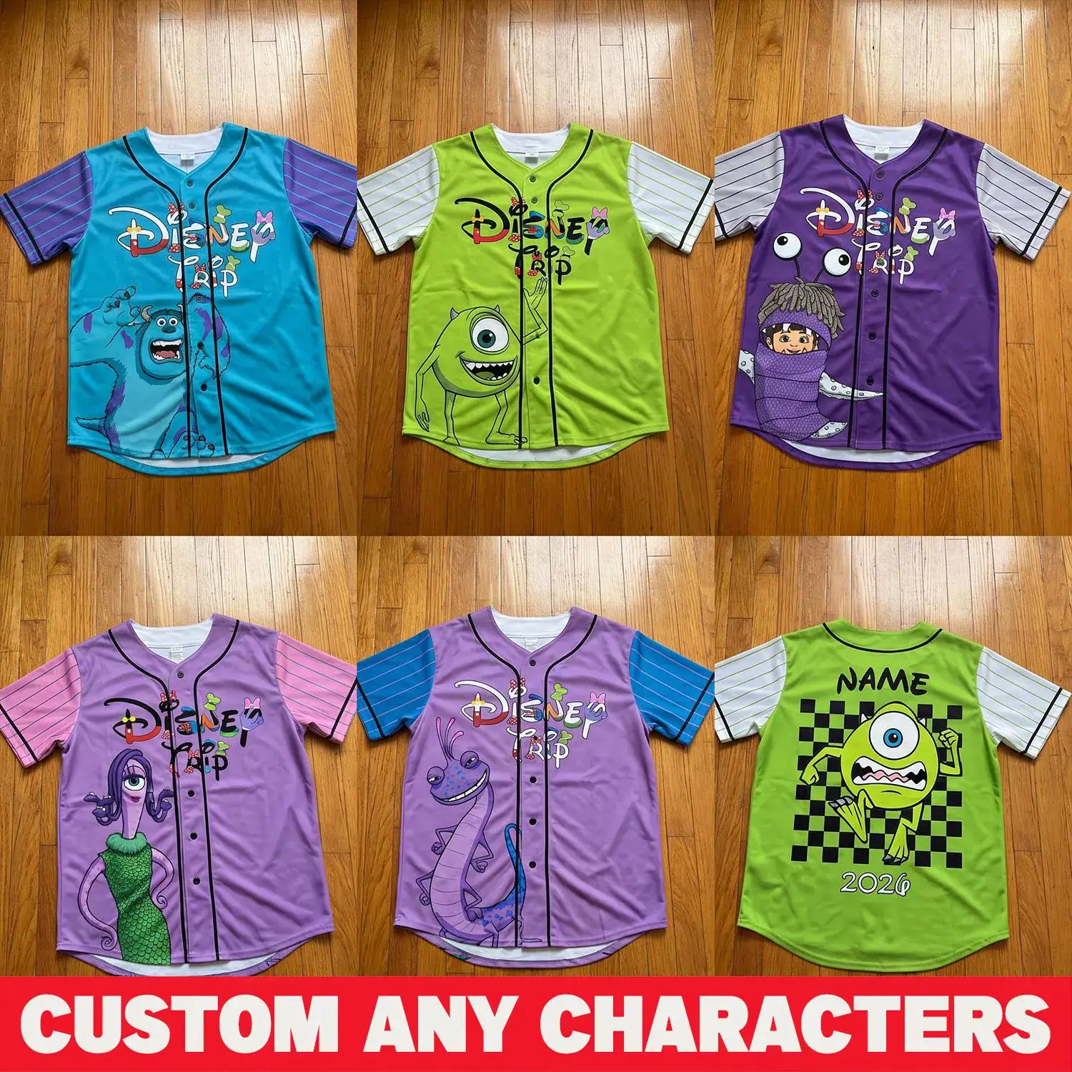 Monsters Inc Baseball Jersey Custom Name, Sulley Mike Shirt, Boo Birthday Outfit, Pixar Monsters Kid Party Family Matching Gift, Y2k Jersey