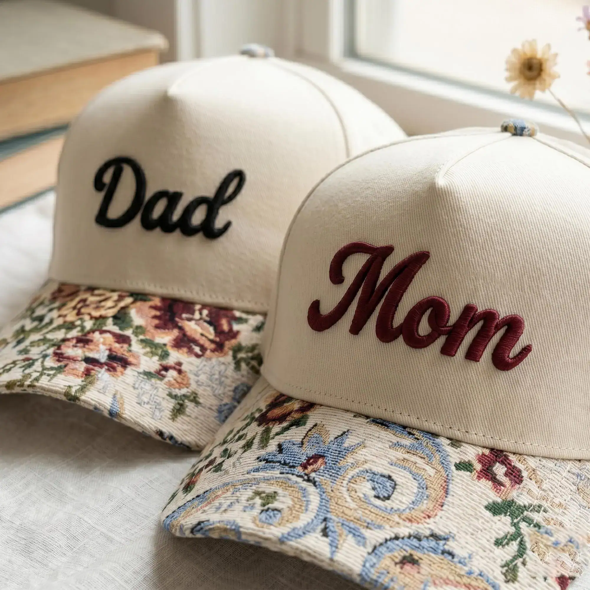 Custom Embroidered Mom Dad Est 2026 Floral Hat, Vintage Tapestry Hat, Funny Dad Cap, Sarcastic Gift for Him, Coquette Aesthetic Cap - Image 3