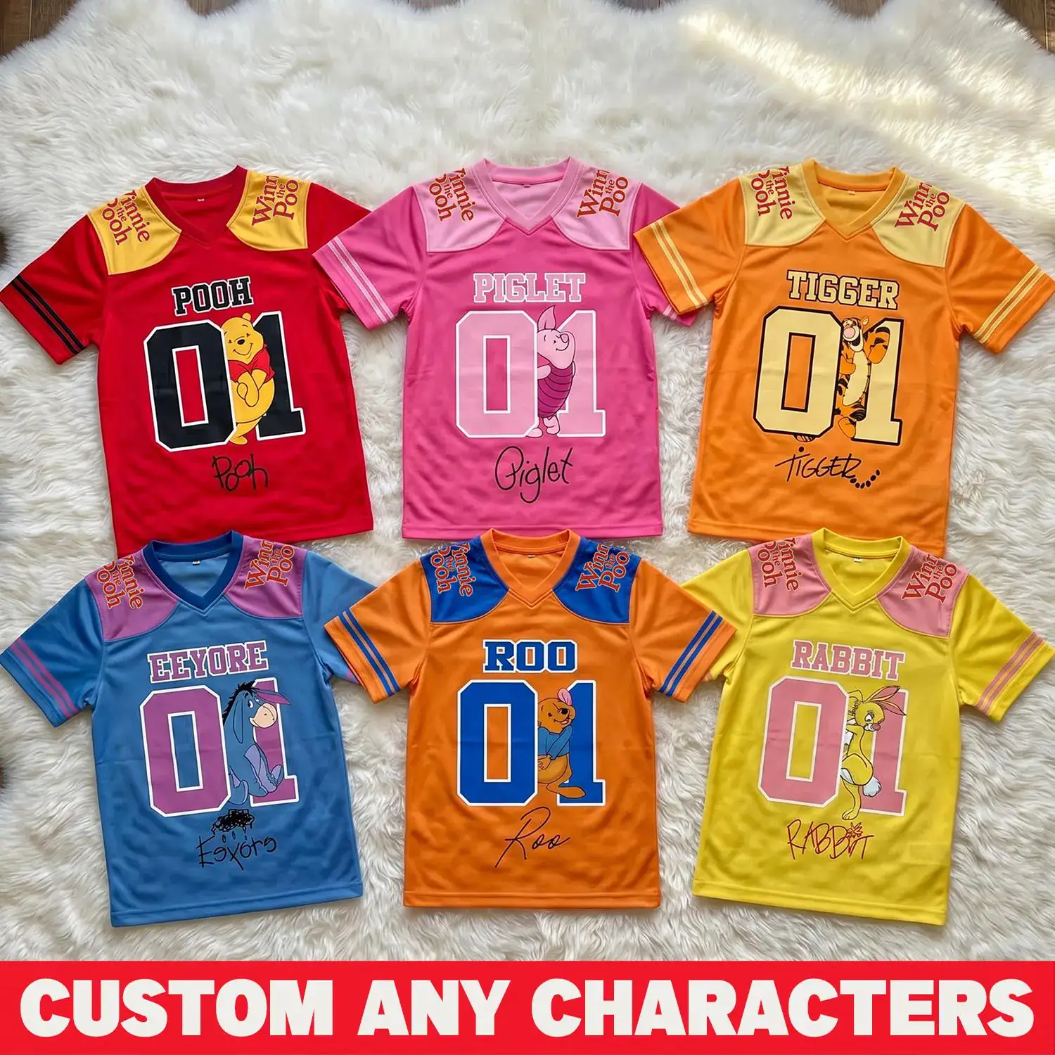 Winnie The Pooh Football Jersey Shirt, DN Tigger Piglet Eeyore Rabbit Roo Sports Tee, Custom Cartoon Fan Gift Apparel