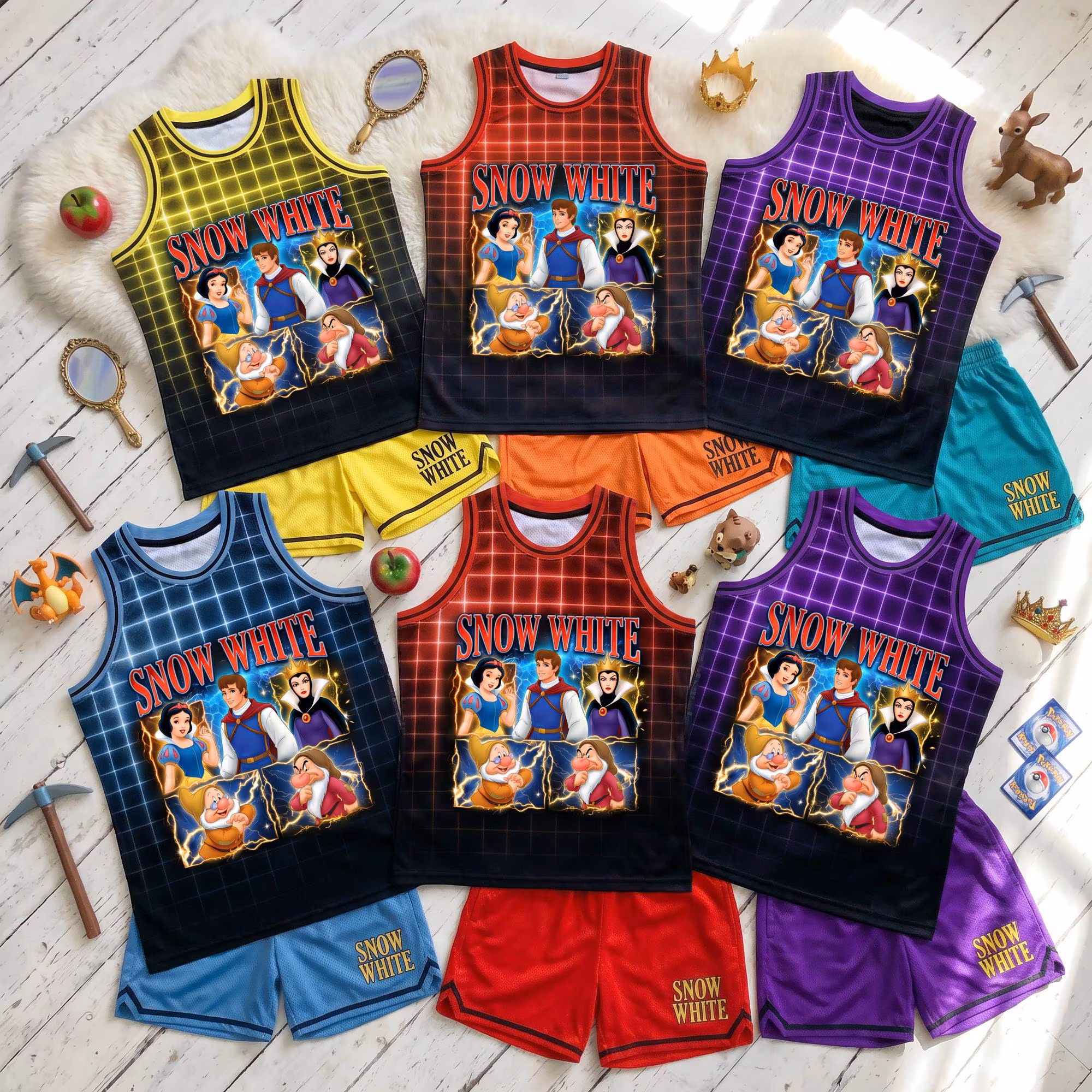 Snow White Basketball Jersey Set Kids, Princess Sports Outfit Girls, Birthday Gift Cartoon Matching Vacation Clothes Set