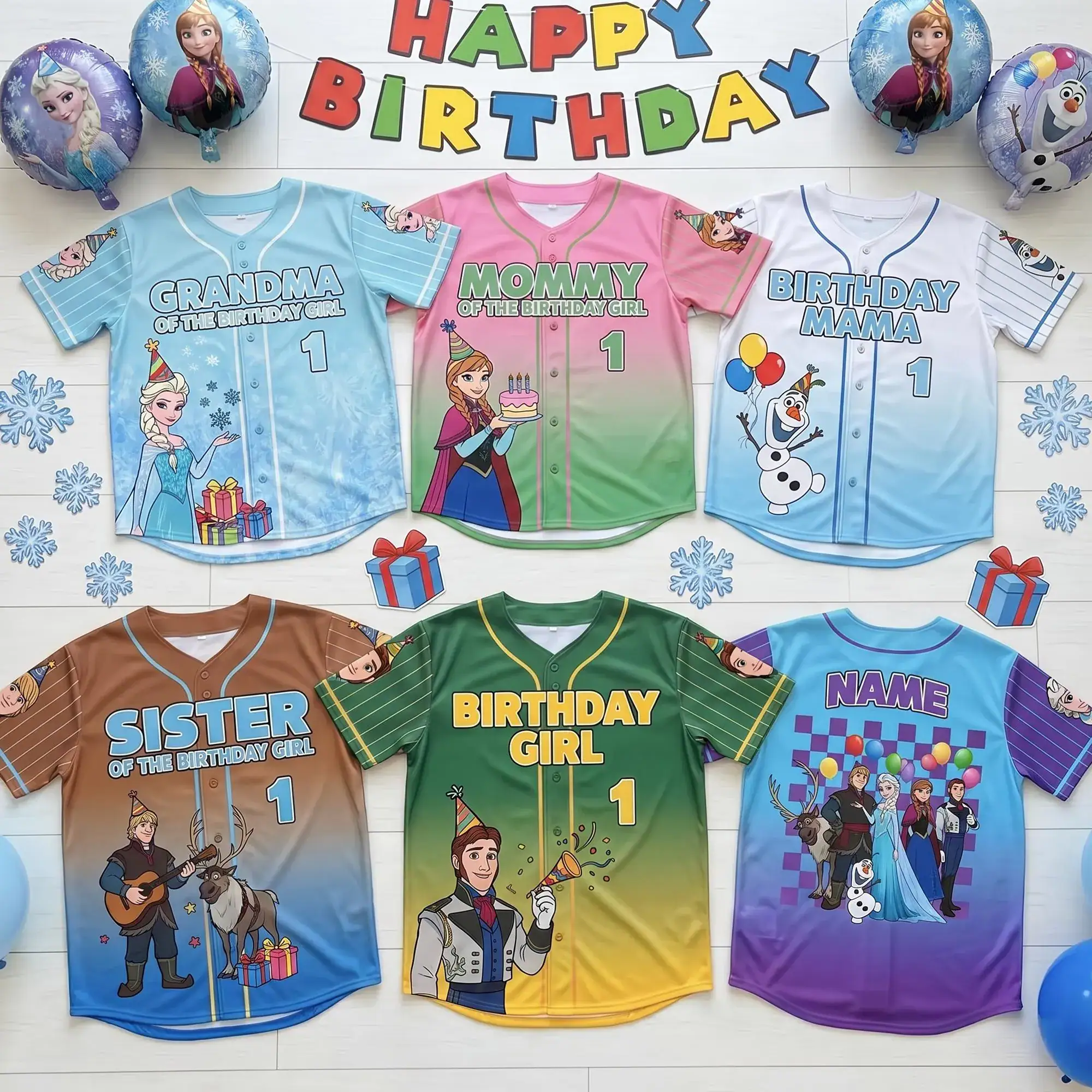 Frozen Birthday Baseball Jersey, Elsa Anna Olaf Family Matching Shirt, DN Frozen Birthday Party Custom Jersey Gift